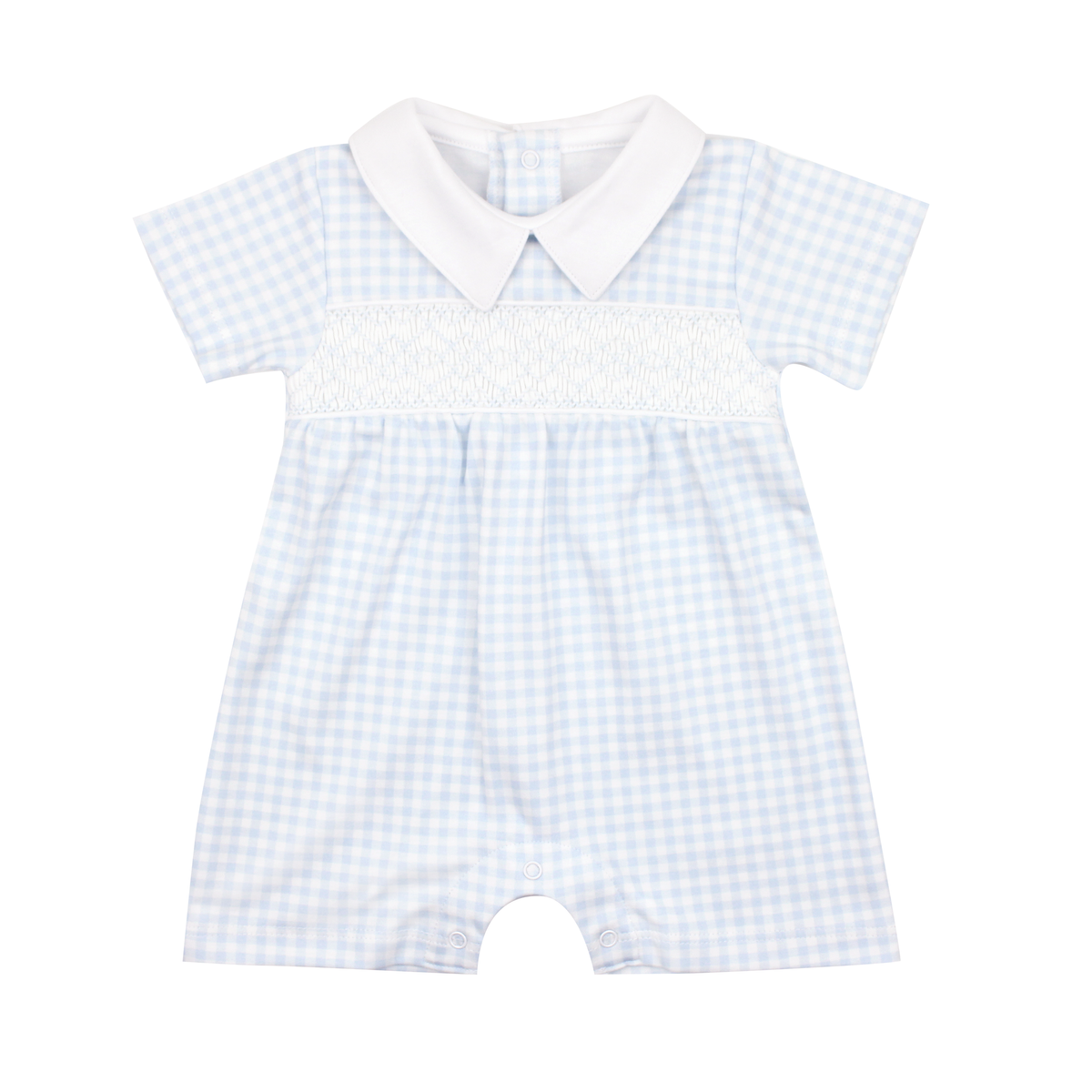 Light Blue Gingham Smock Pima Romper