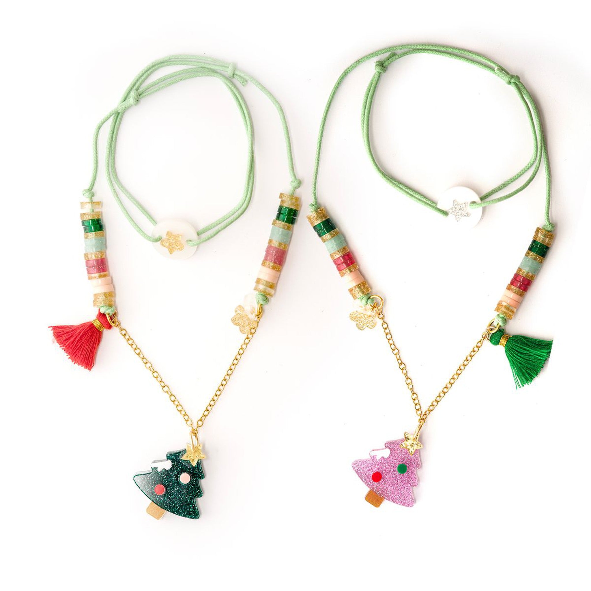 Trees Pink and Green Necklace Set of 2