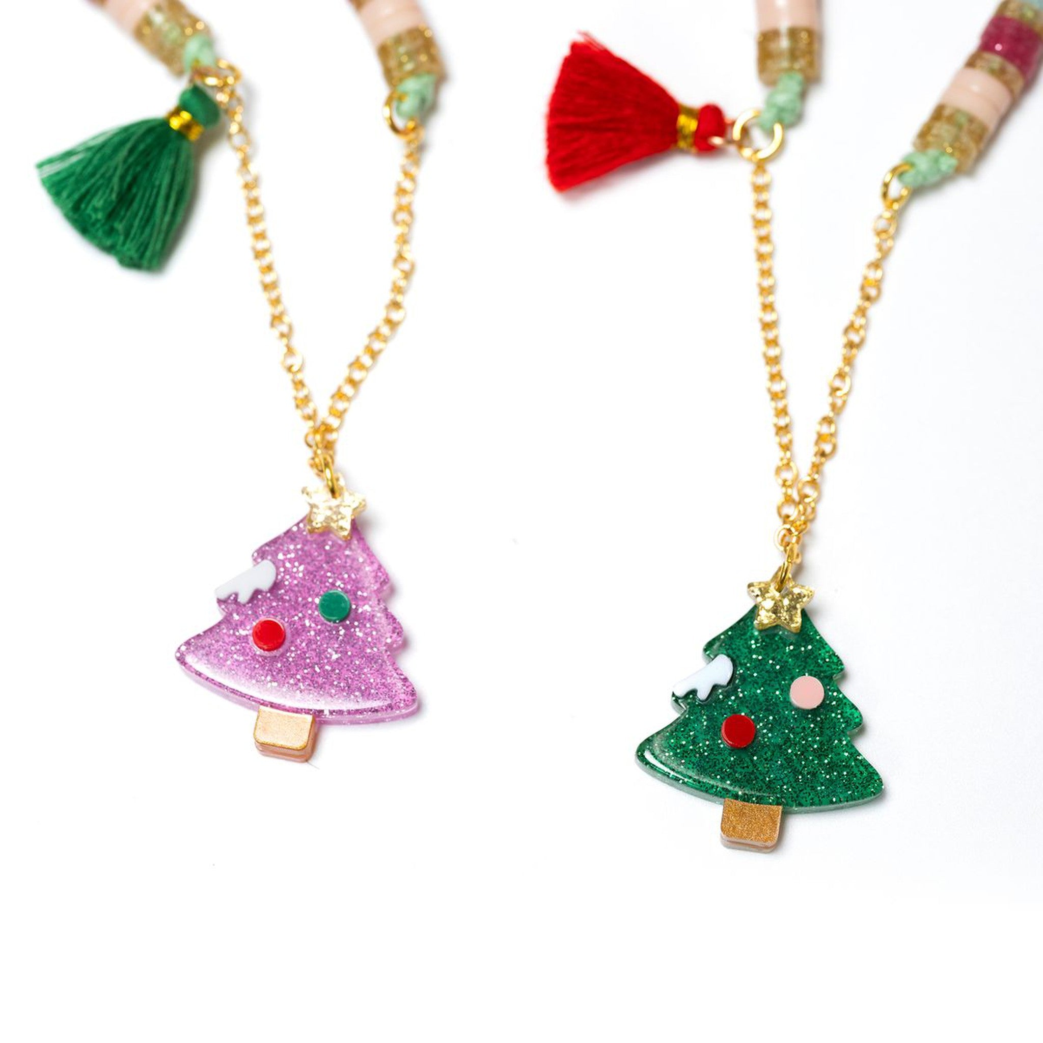 Trees Pink and Green Necklace Set of 2