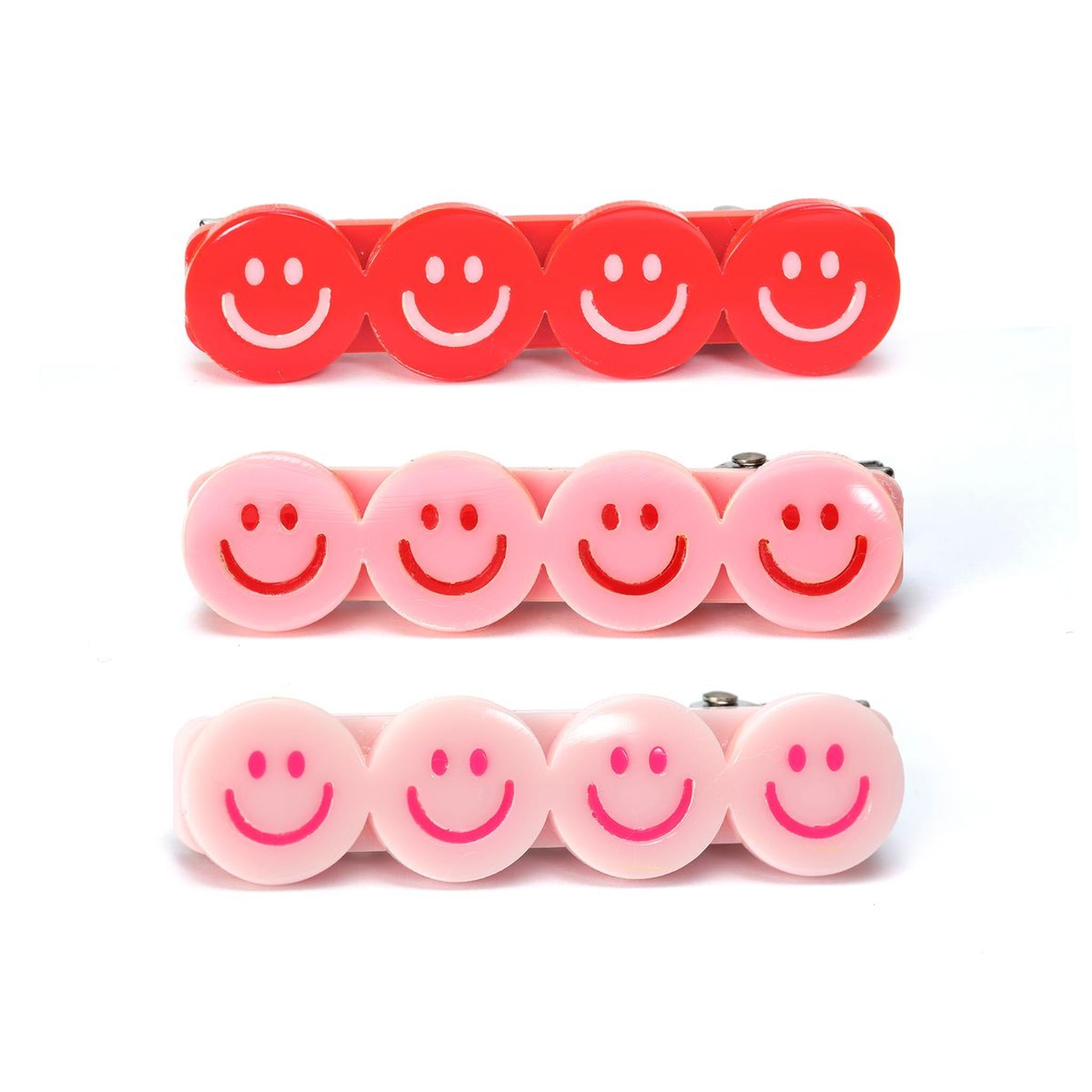 Happy Faces Pink Red Shades Hair Clips