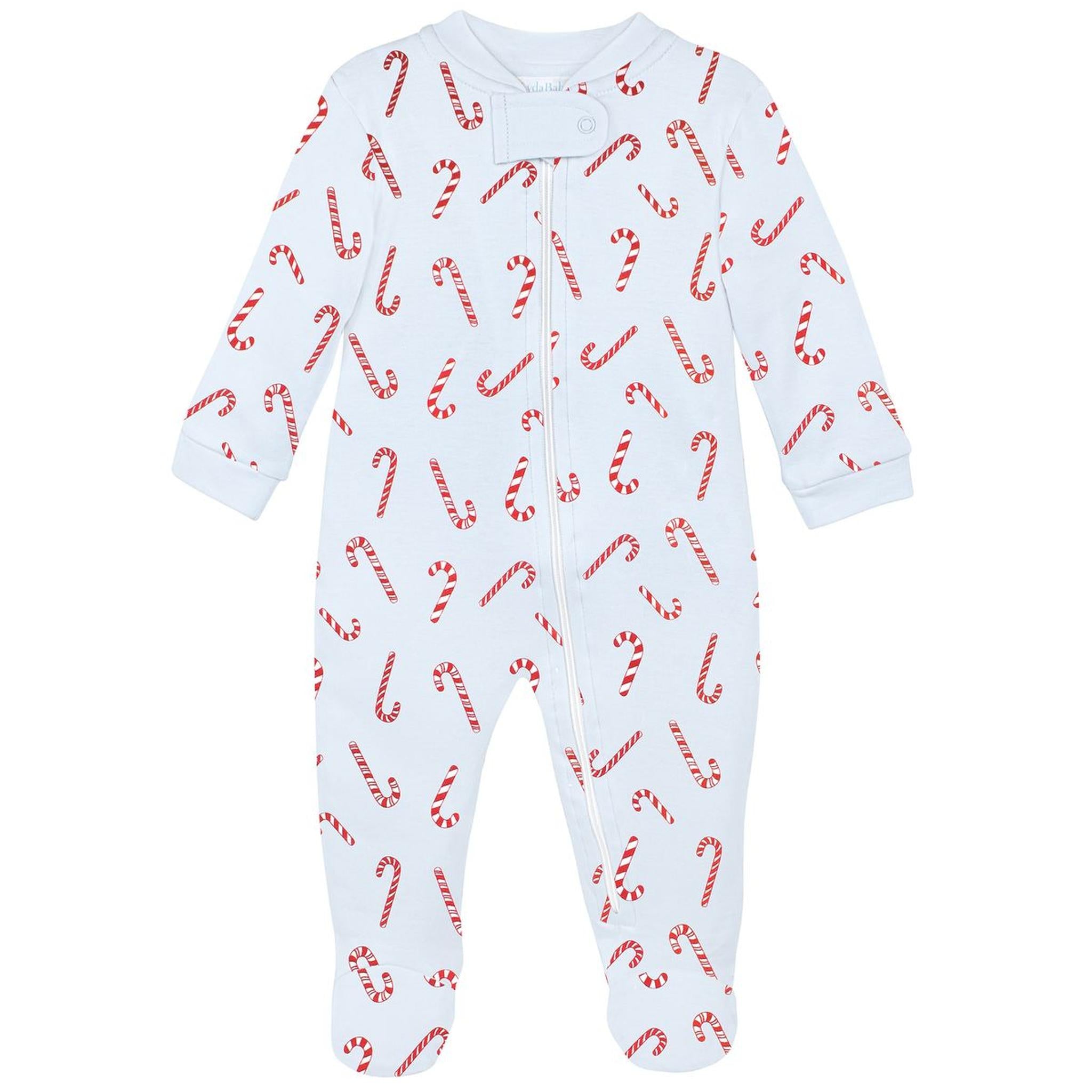 Blue Candy Cane Zipper Footie