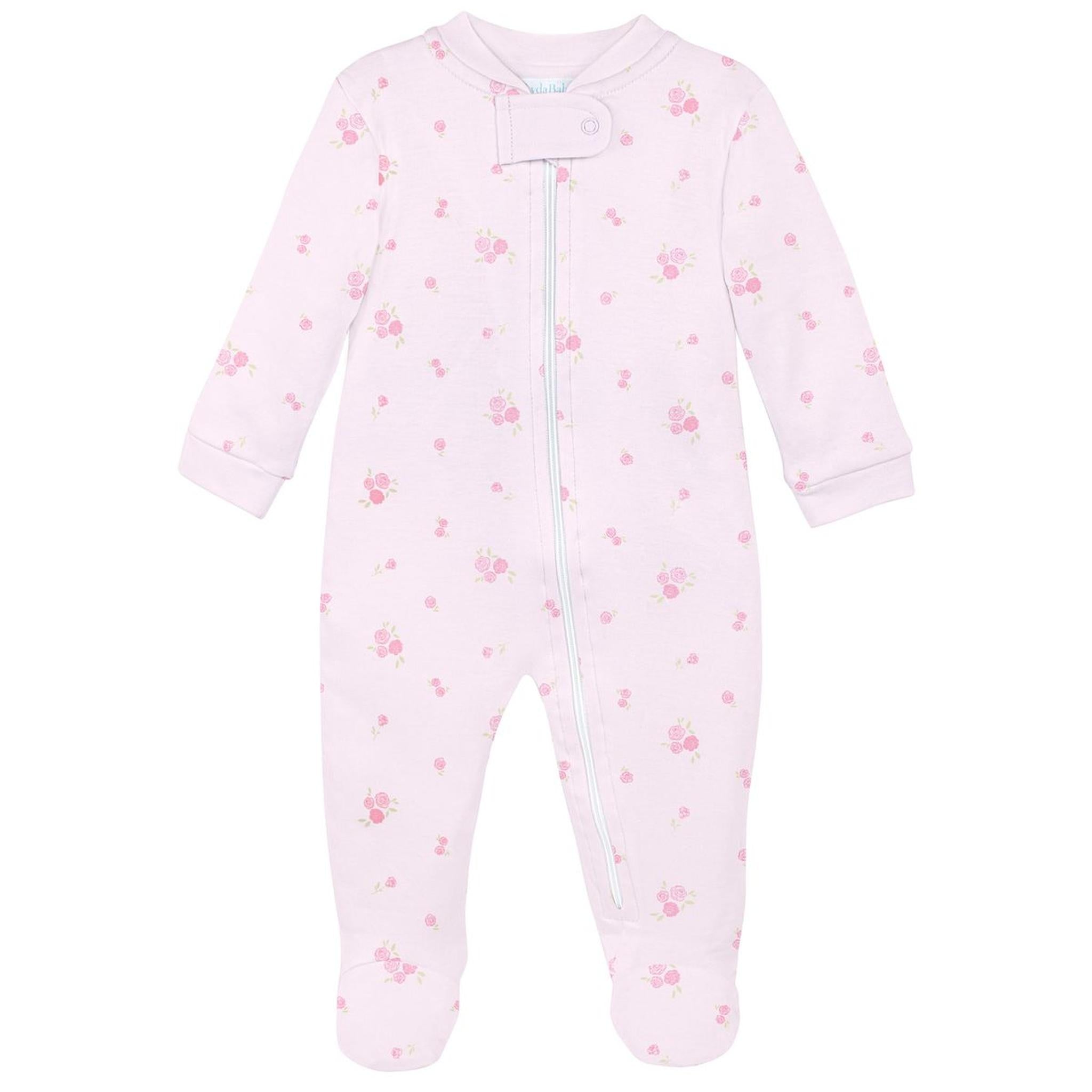 Rose Floral Print Pima Zipper Footie