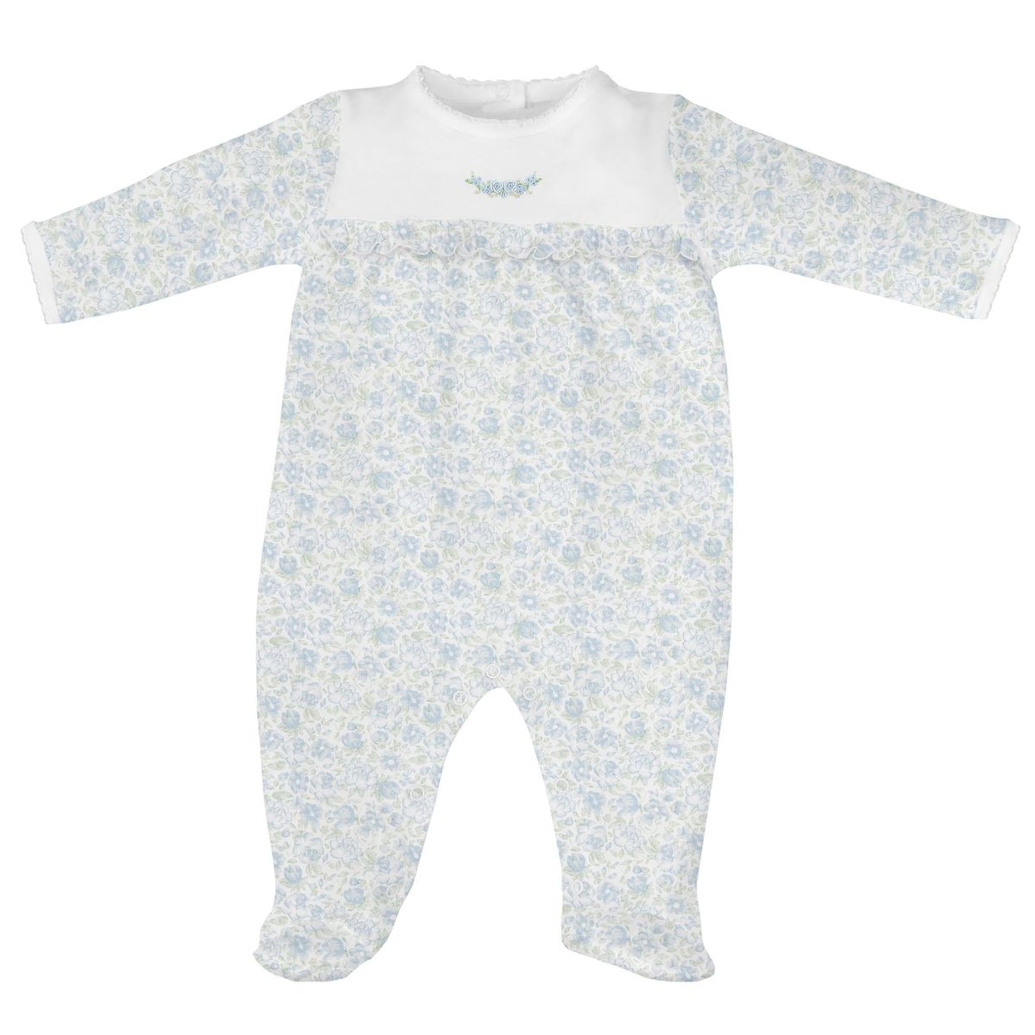 Blue Flowers Embroidered Pima Footie