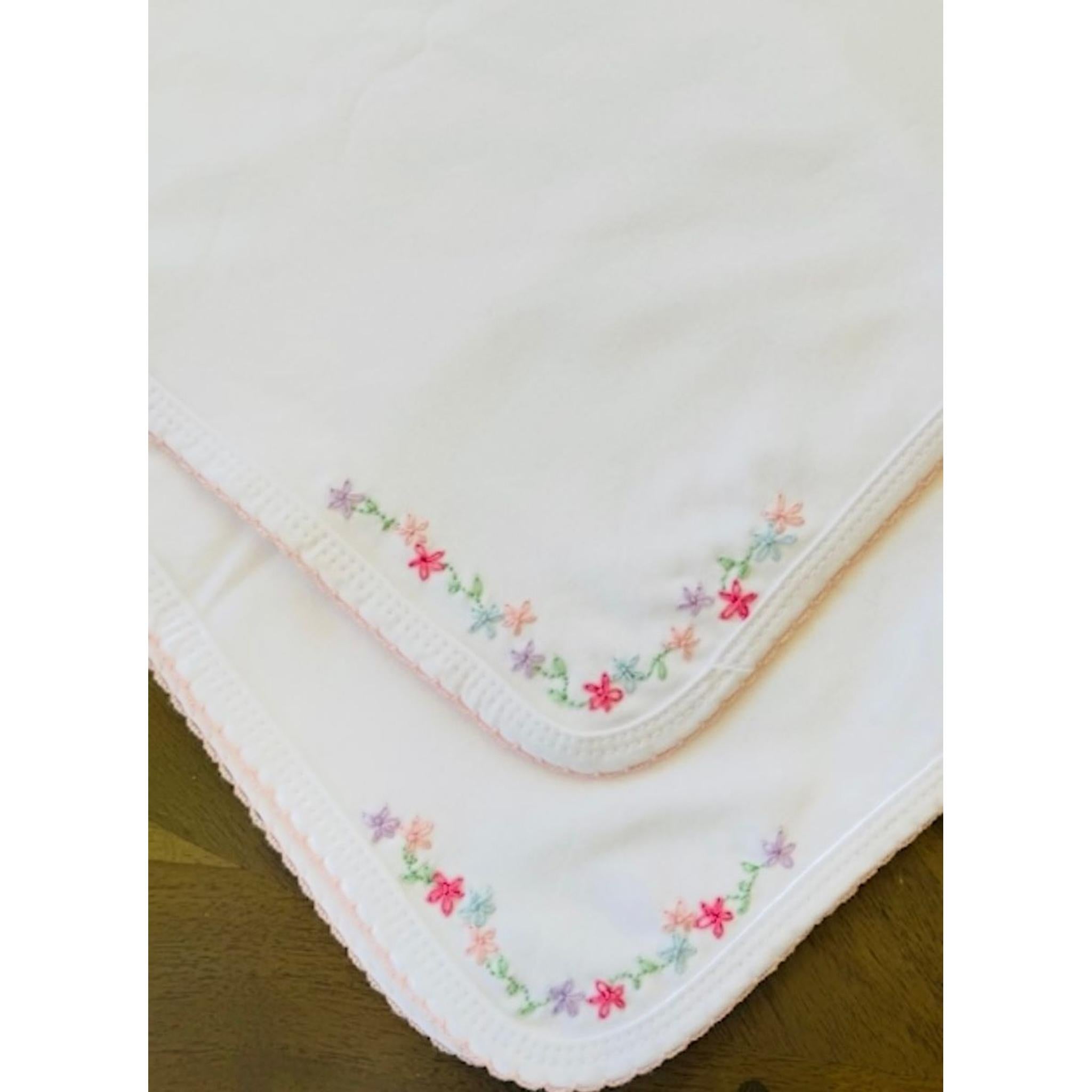 Blanket Picot Trim - Floral Bouquet - Hand Embroidered on all four corners