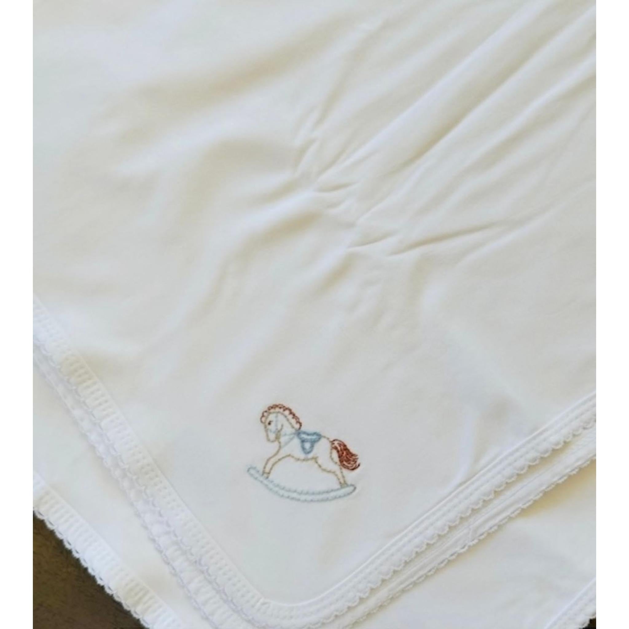 Blanket - Rocking Horse with Picot Trim- Hand Embroidered
