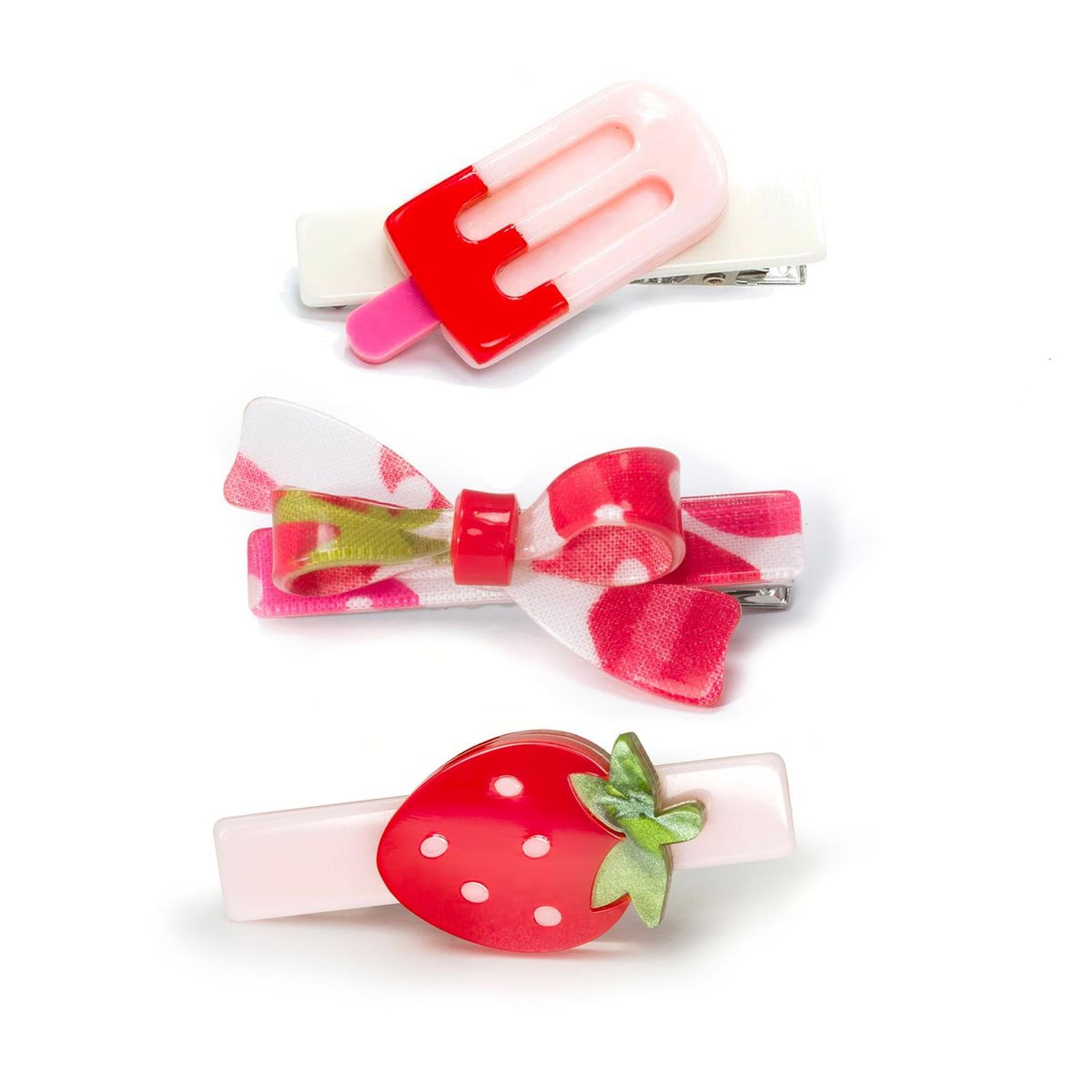 Popsicle Strawberry Pink Bow Hair Clips Combo