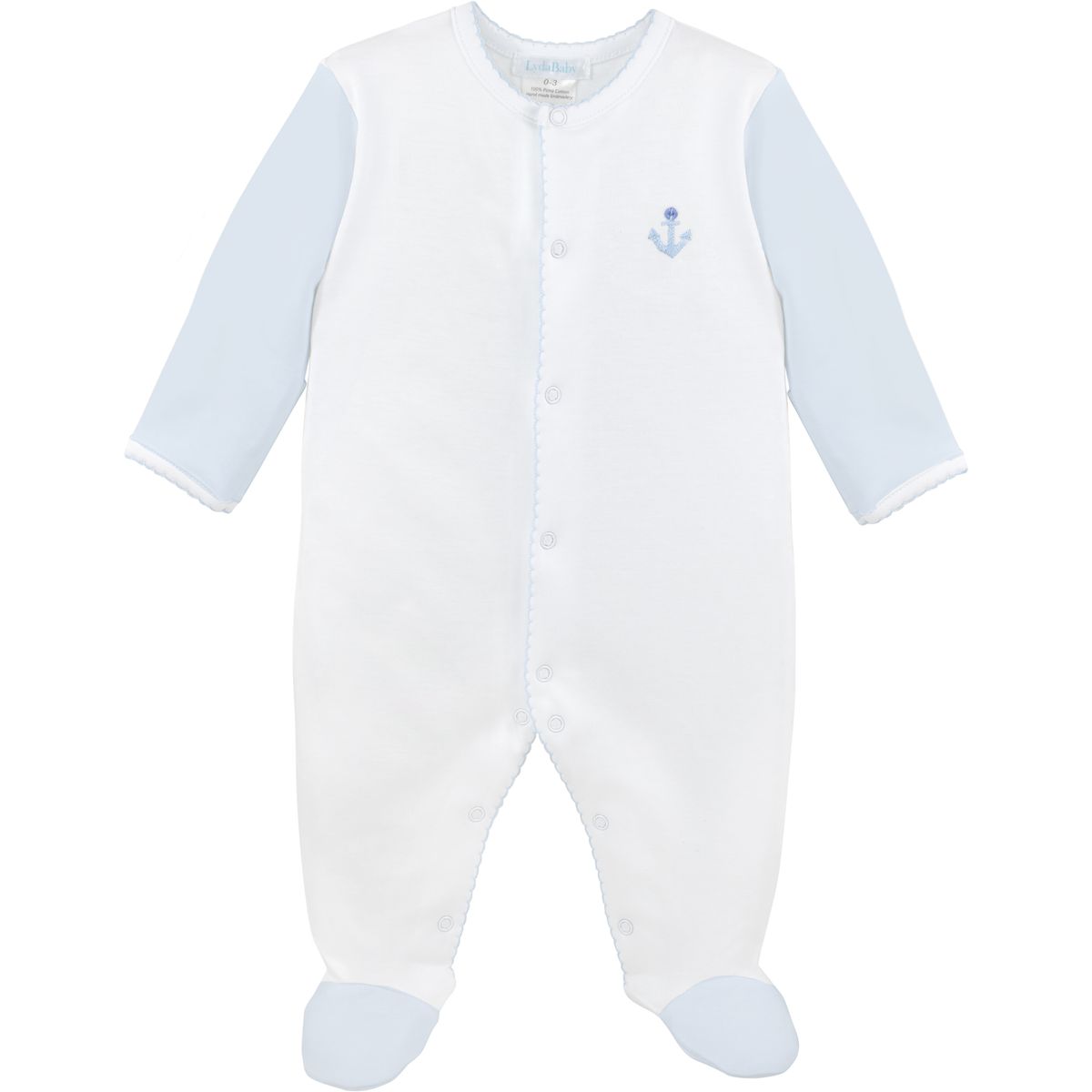 Anchor and Stripes Embroidered Snap Pima Footie