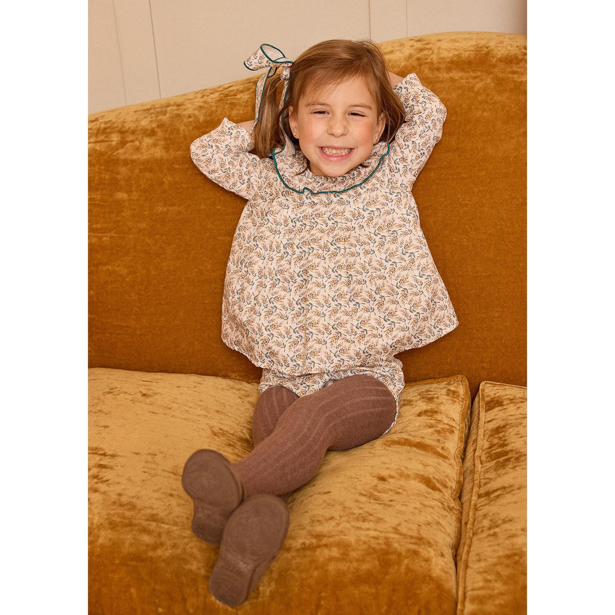 Vestido Canesu Doble Flor Mostaza