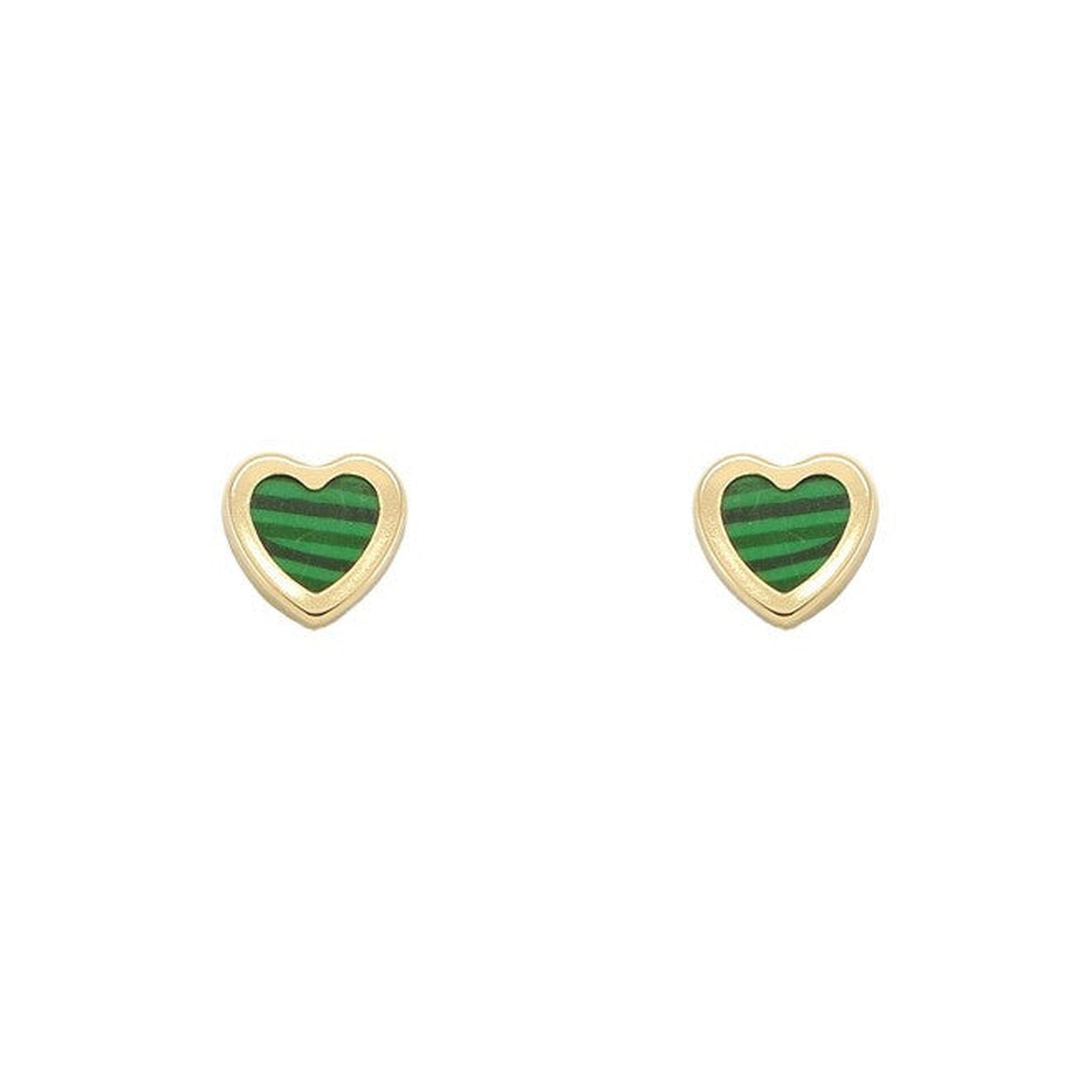 Heart Gold Earrings - Malachite