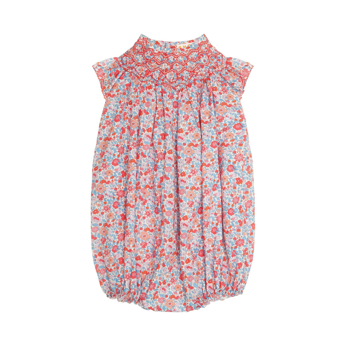 COCO ROMPER WITH CARNATION HAND SMOCKING MADE WITH LIBERTY THERESA PINK