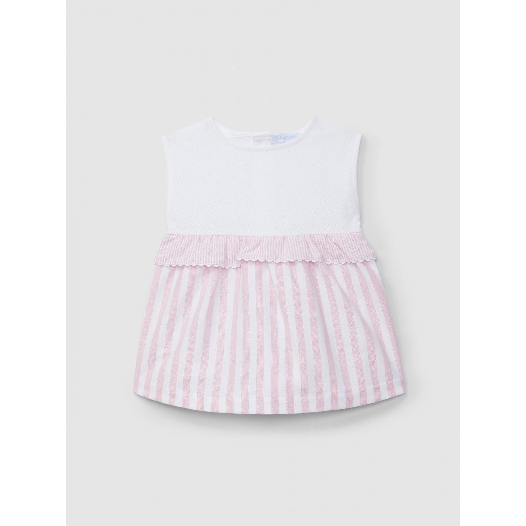 Dress in pique and striped Oxford fabric