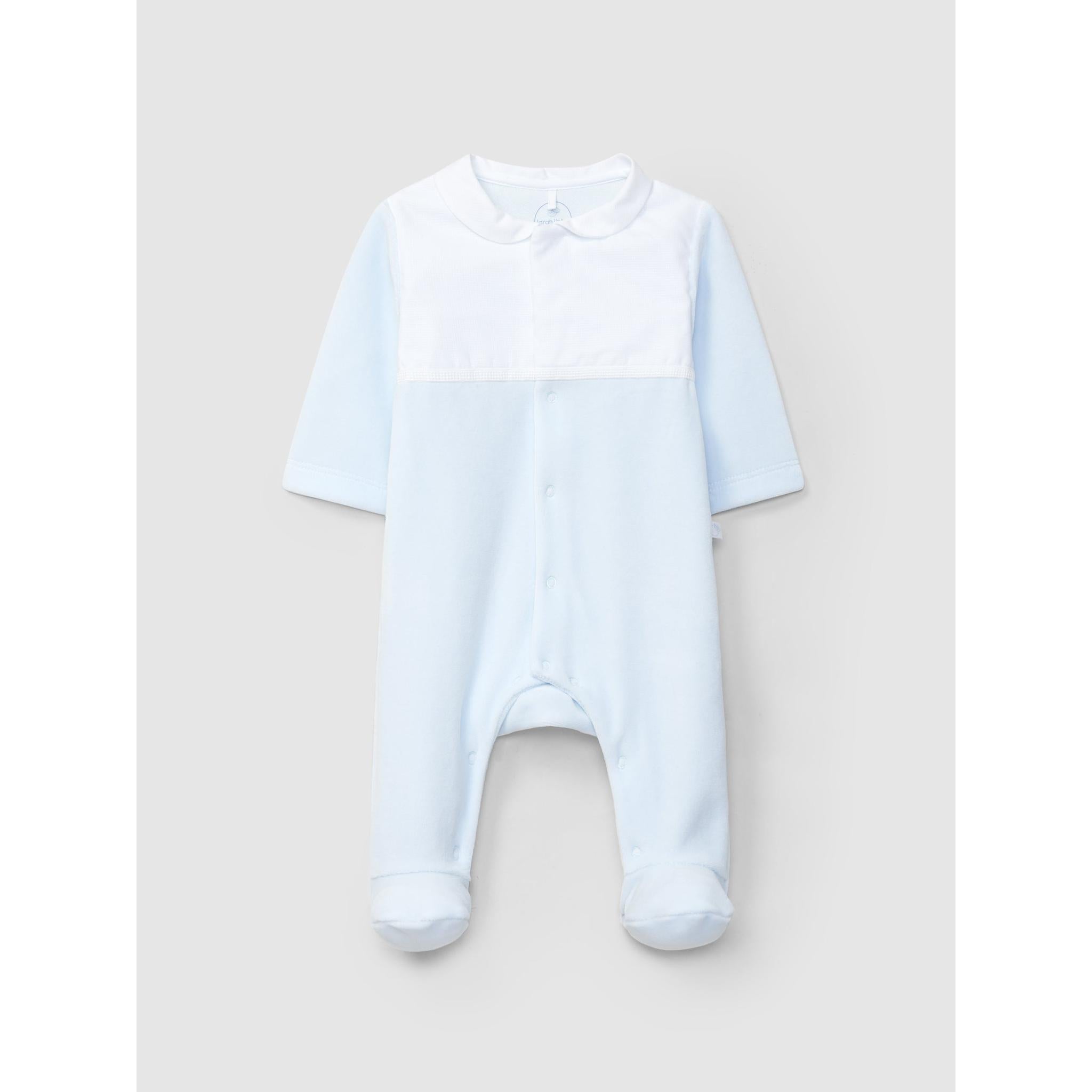 Velvet babygrow with embroidered ribbon detail