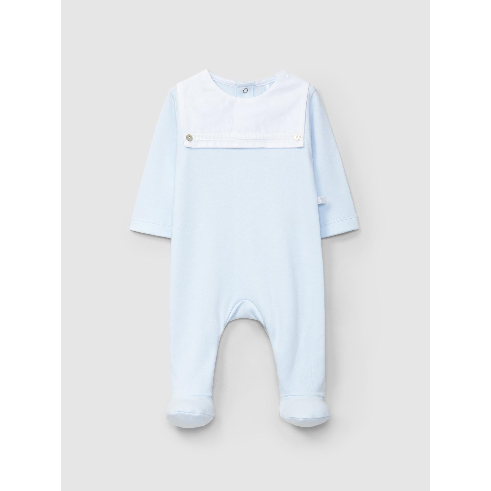 Collarless babygrow with embroidered ribbon detail
