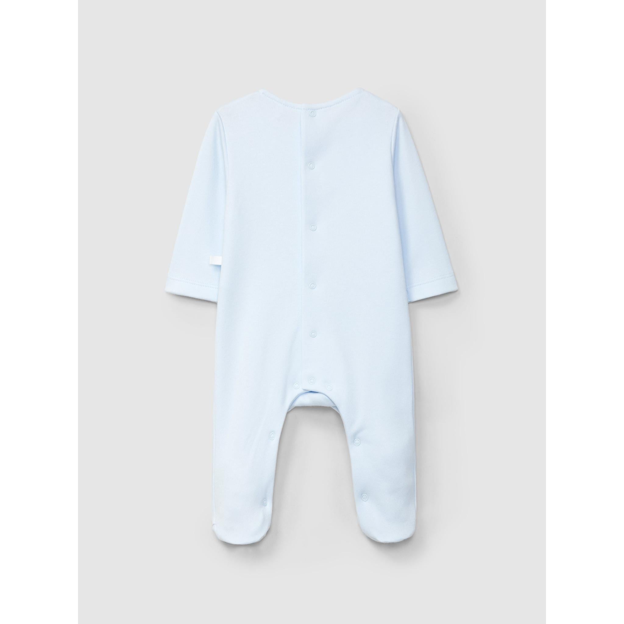 Collarless babygrow with embroidered ribbon detail