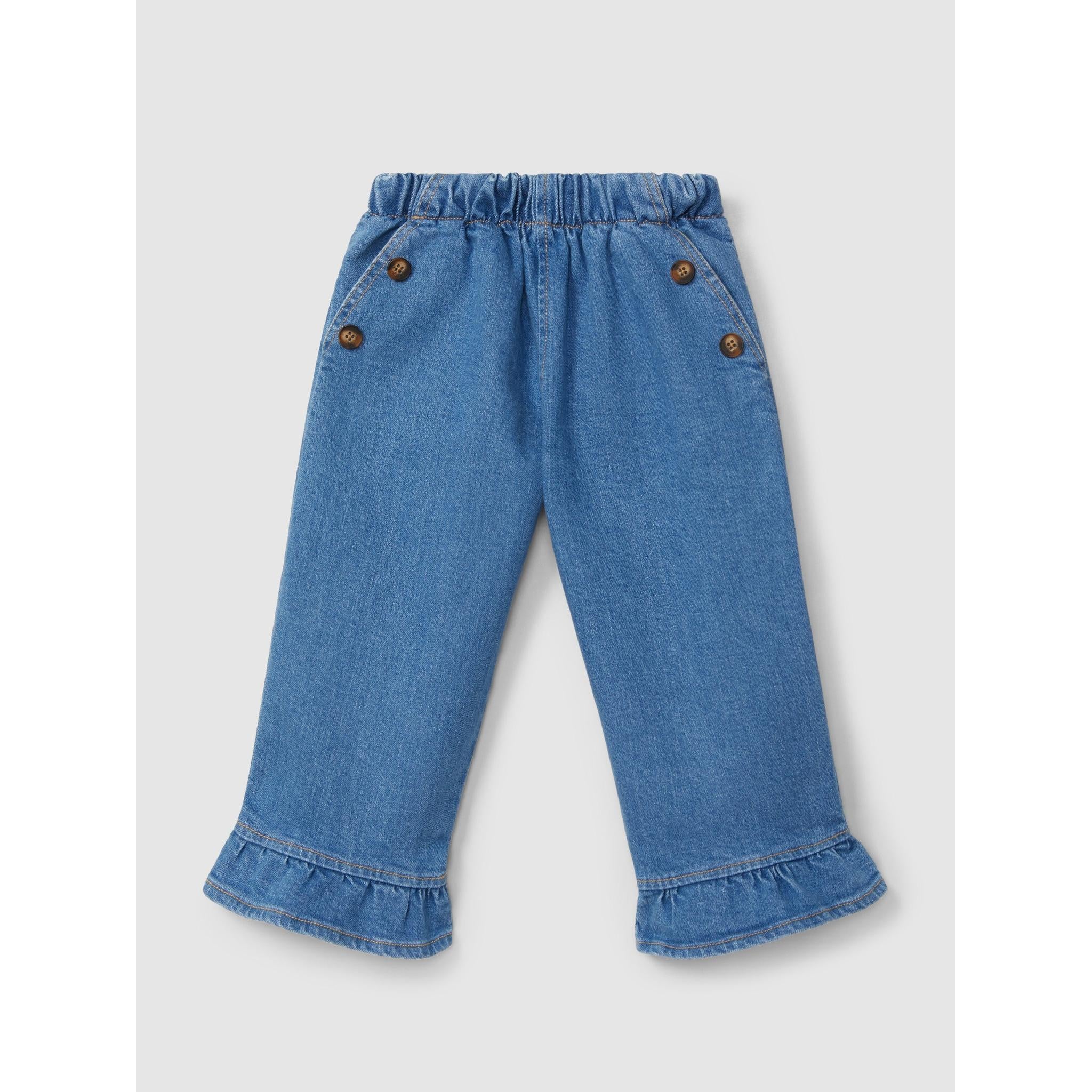 Denim pants with ruffled detail