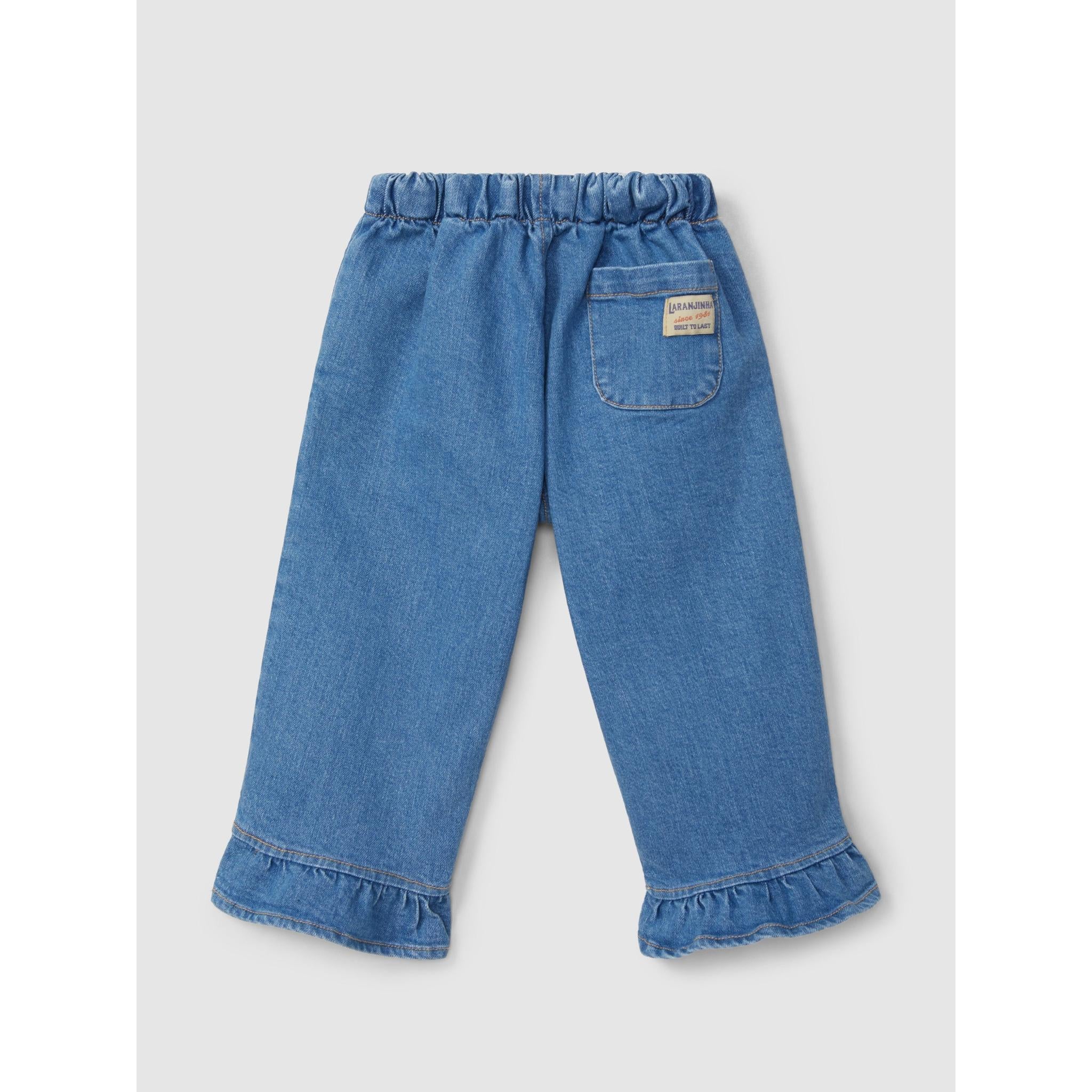 Denim pants with ruffled detail