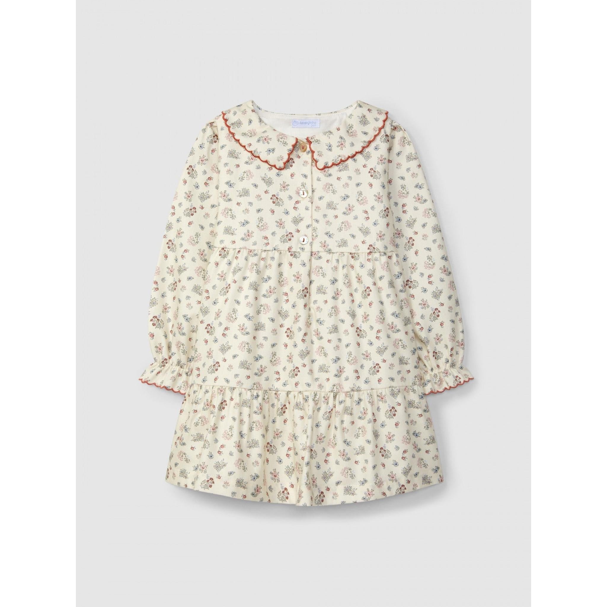 Dress delicate flowers collar with contrast colour embroidery