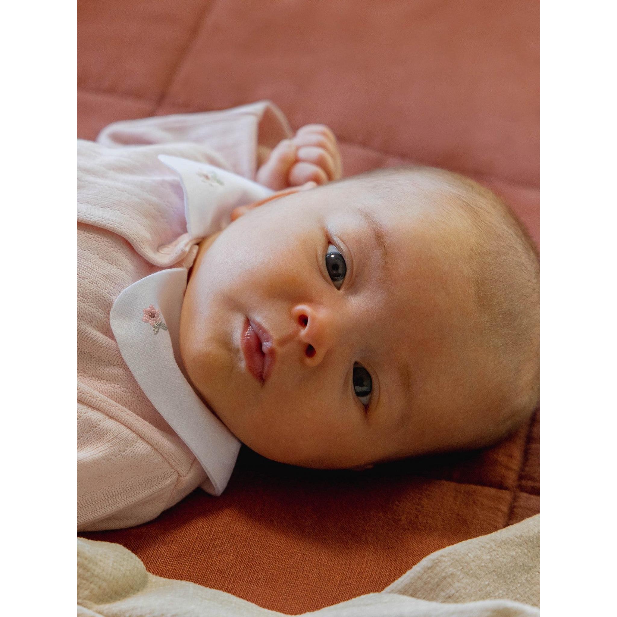 Babygrow in organic cotton with embroidered flowers