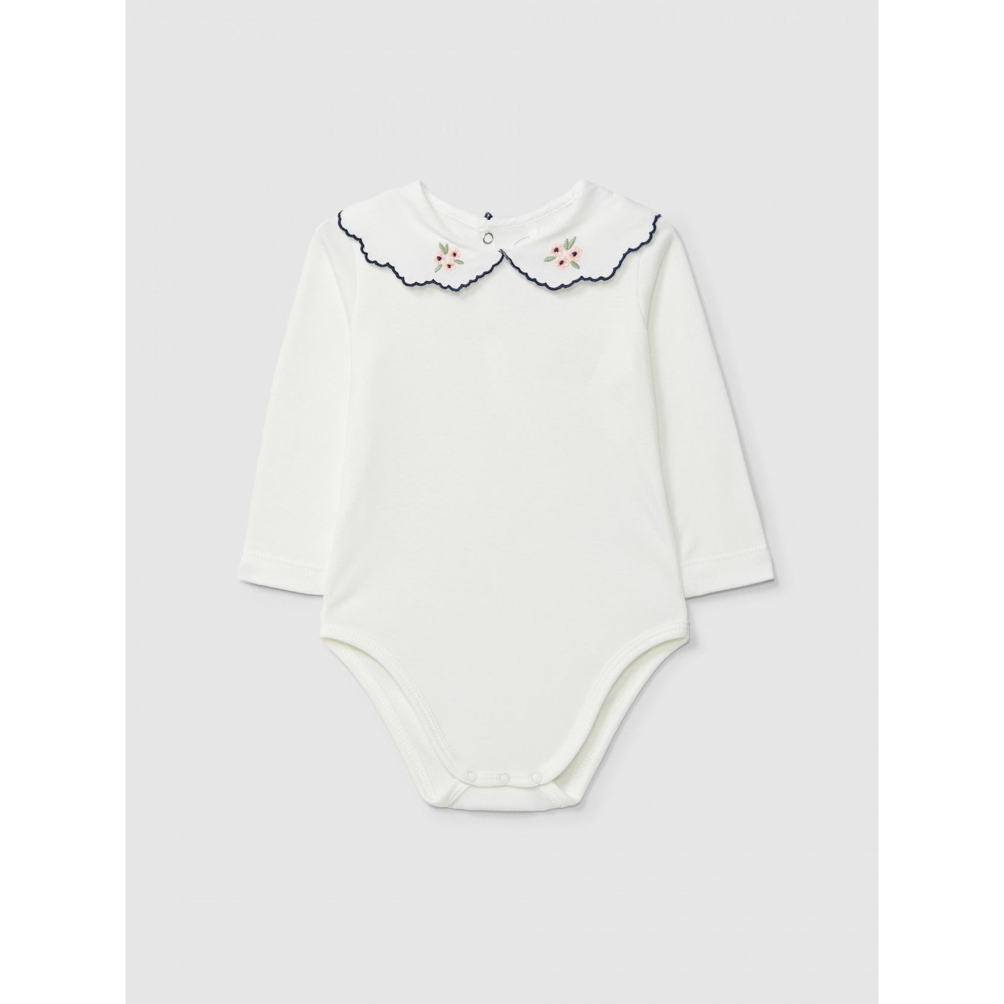 Bodysuit with embroidered flowers on the collar