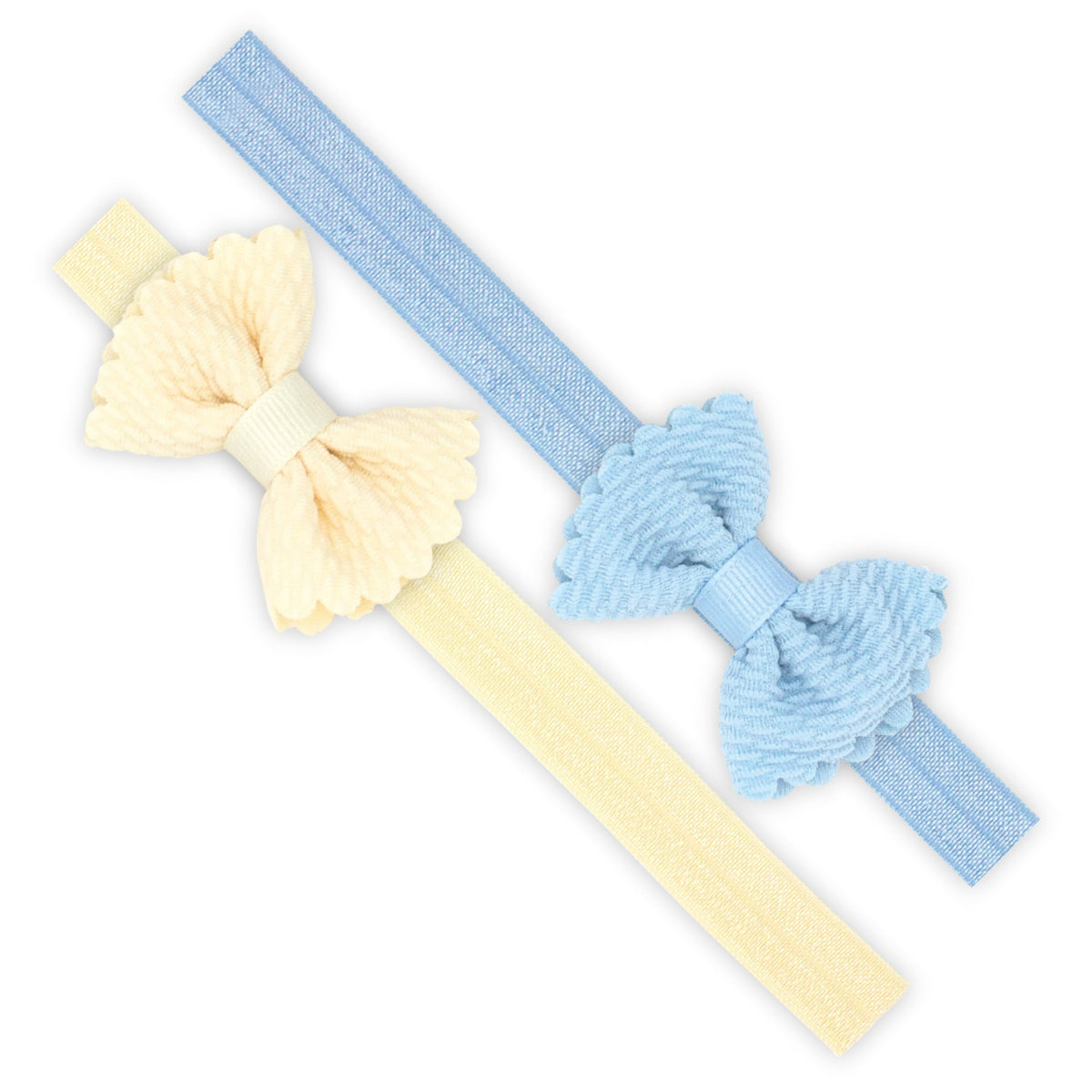 Two Tiny Soft Textured Butterfly Hair Bows on Matching Elastic Band