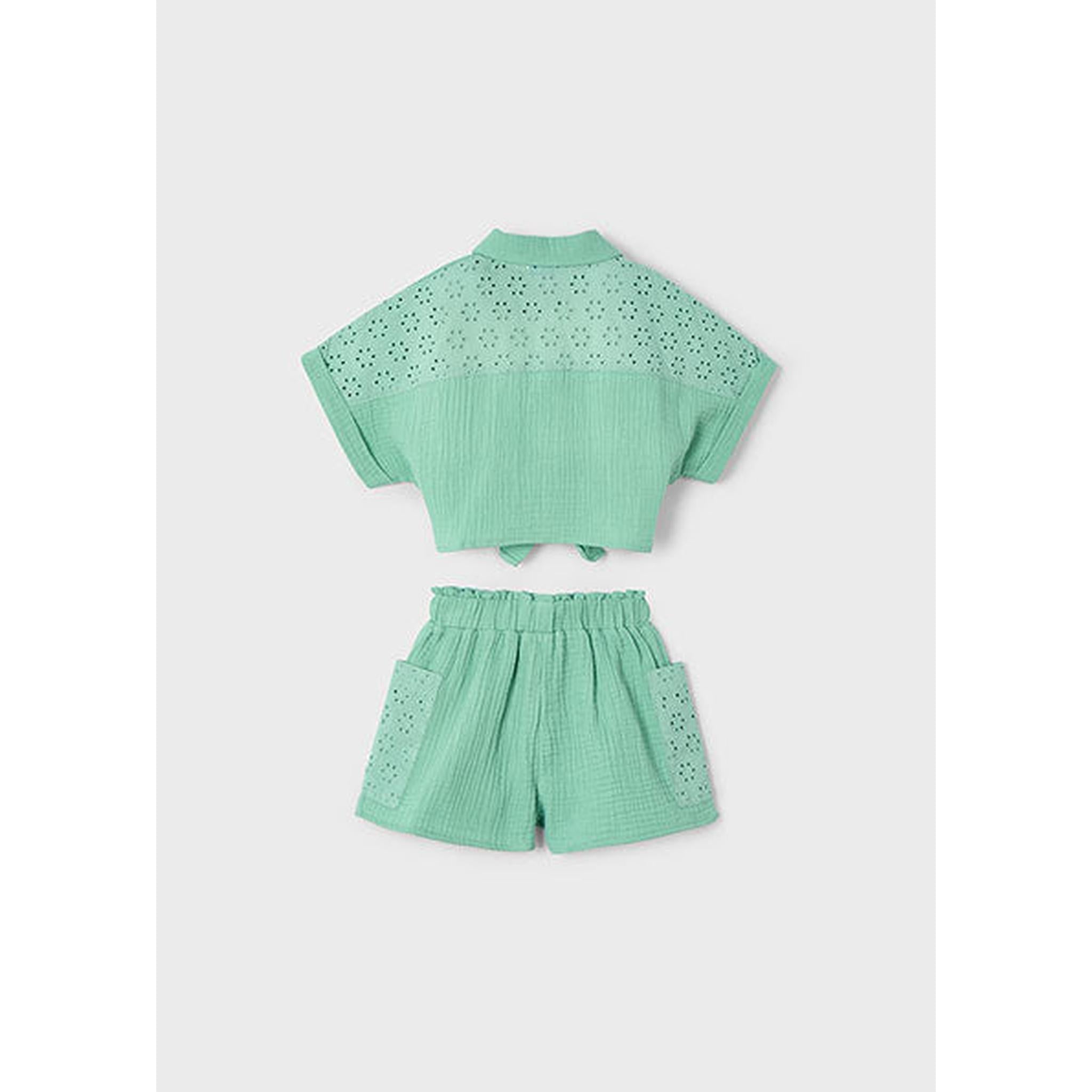 Girl Eyelet Shorts and Blouse Set - Mint