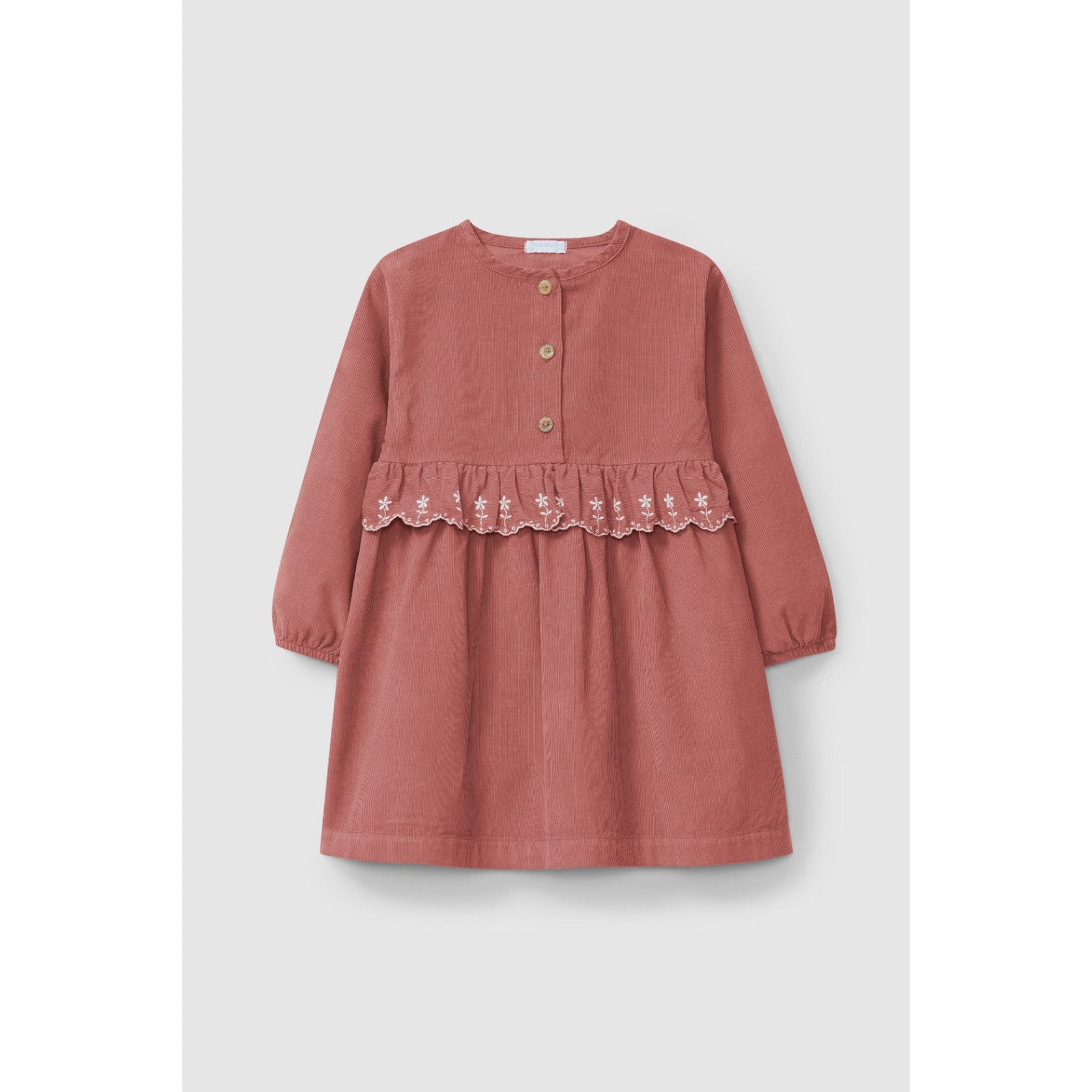 Micro-corduroy dress with embroidered flowers detail