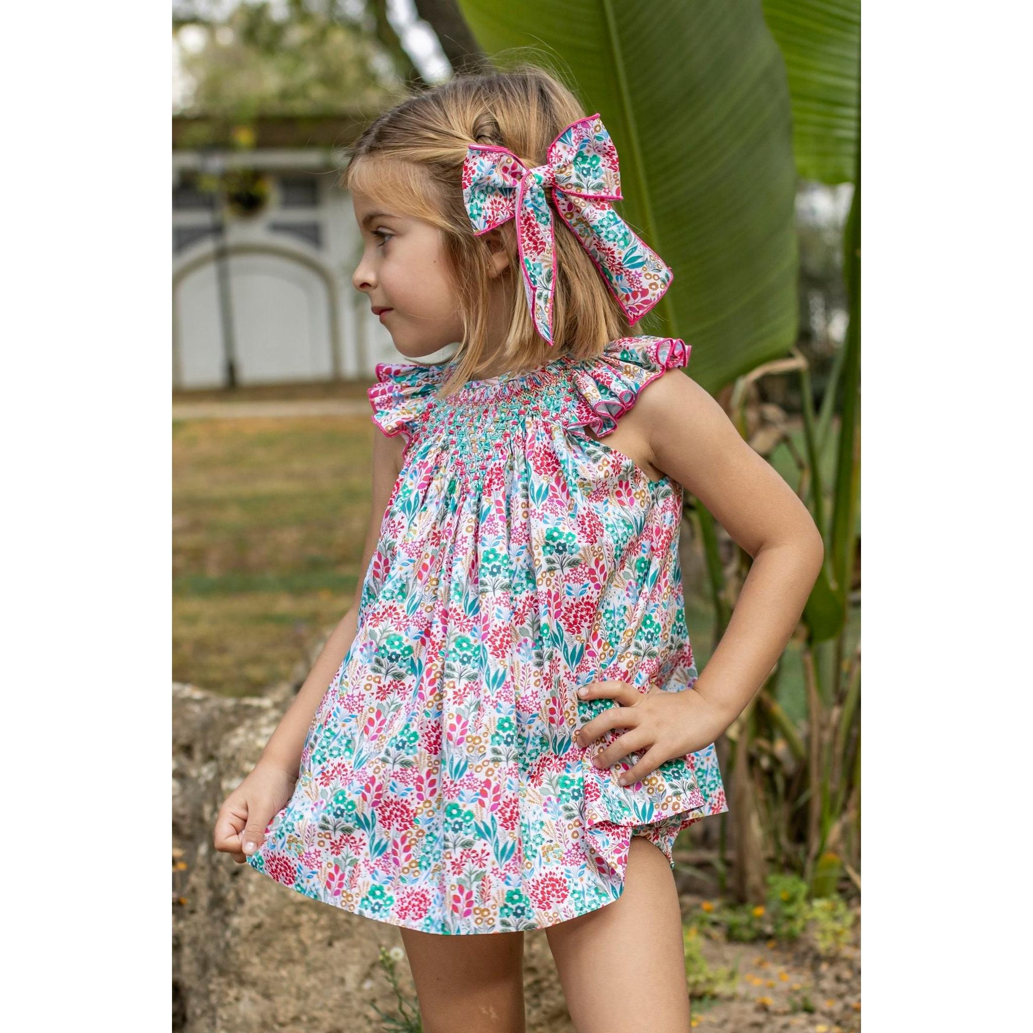 Turquoise Flowers Hand Smocked Jesusito