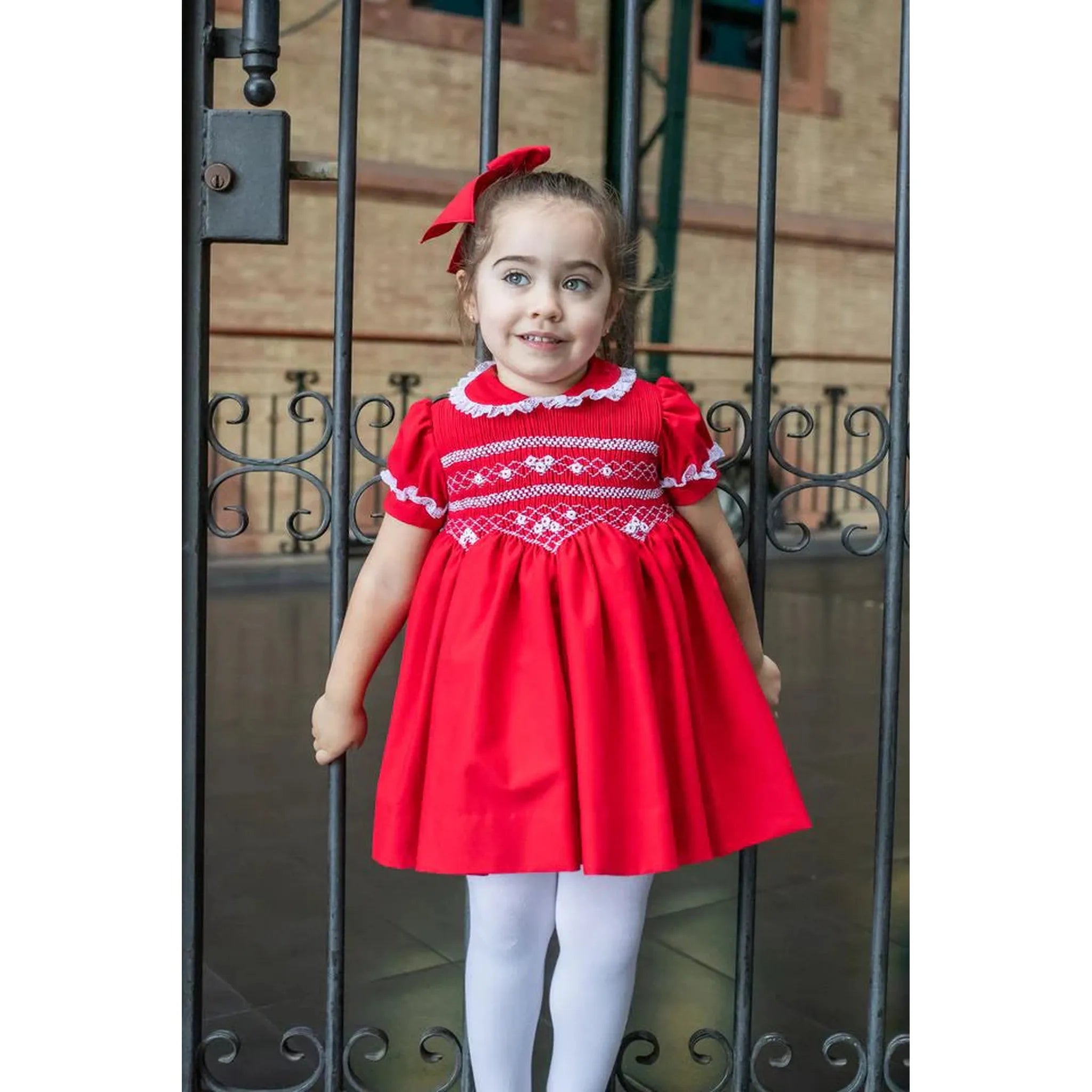 Red Valencienne Smocked Dress