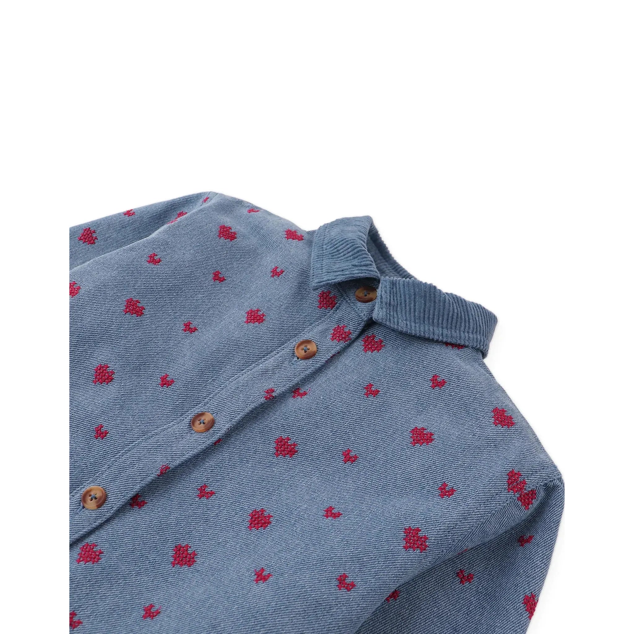 Josefina Denim Set with Heart Embroidery and Corduroy Collar