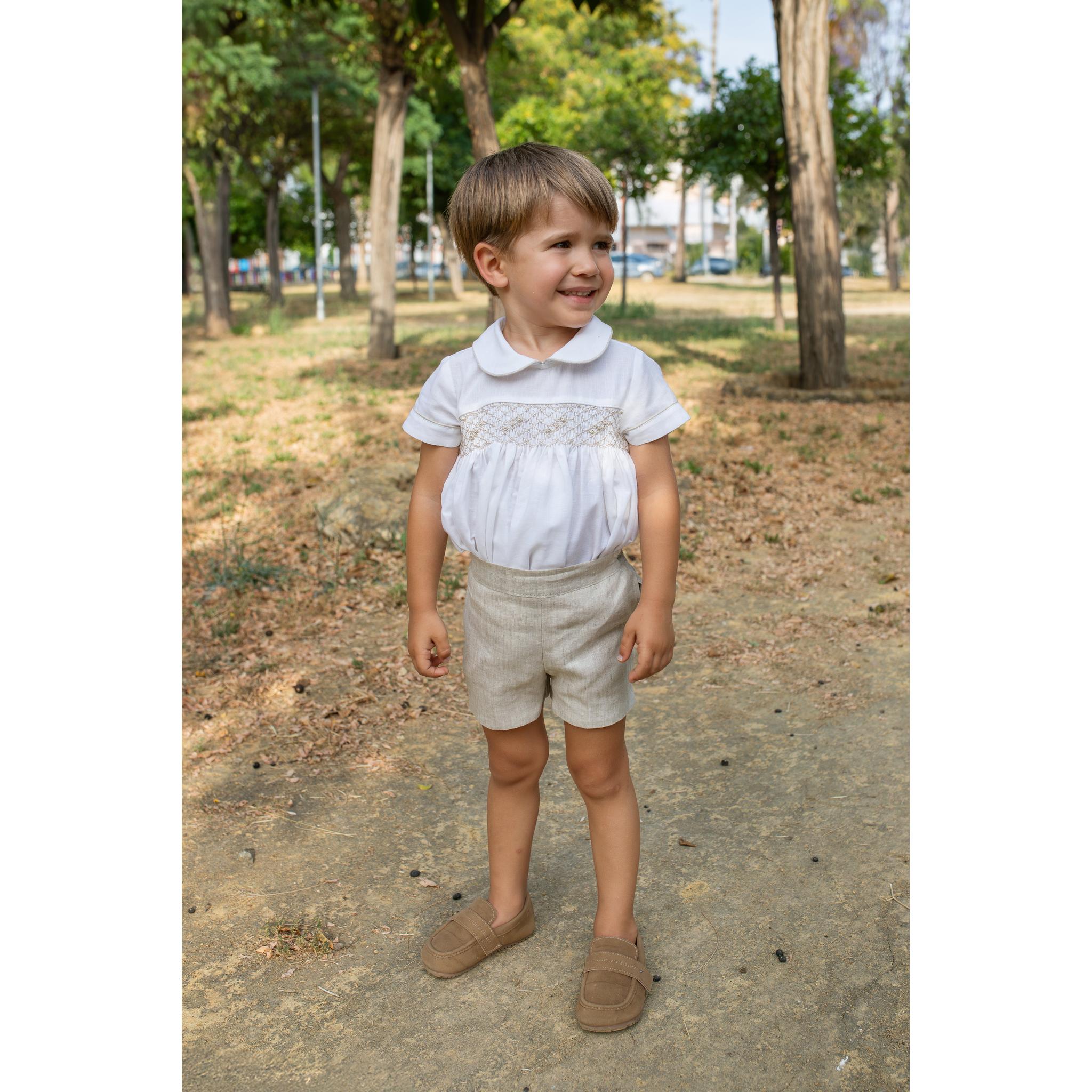 Beige Boy Smock Set