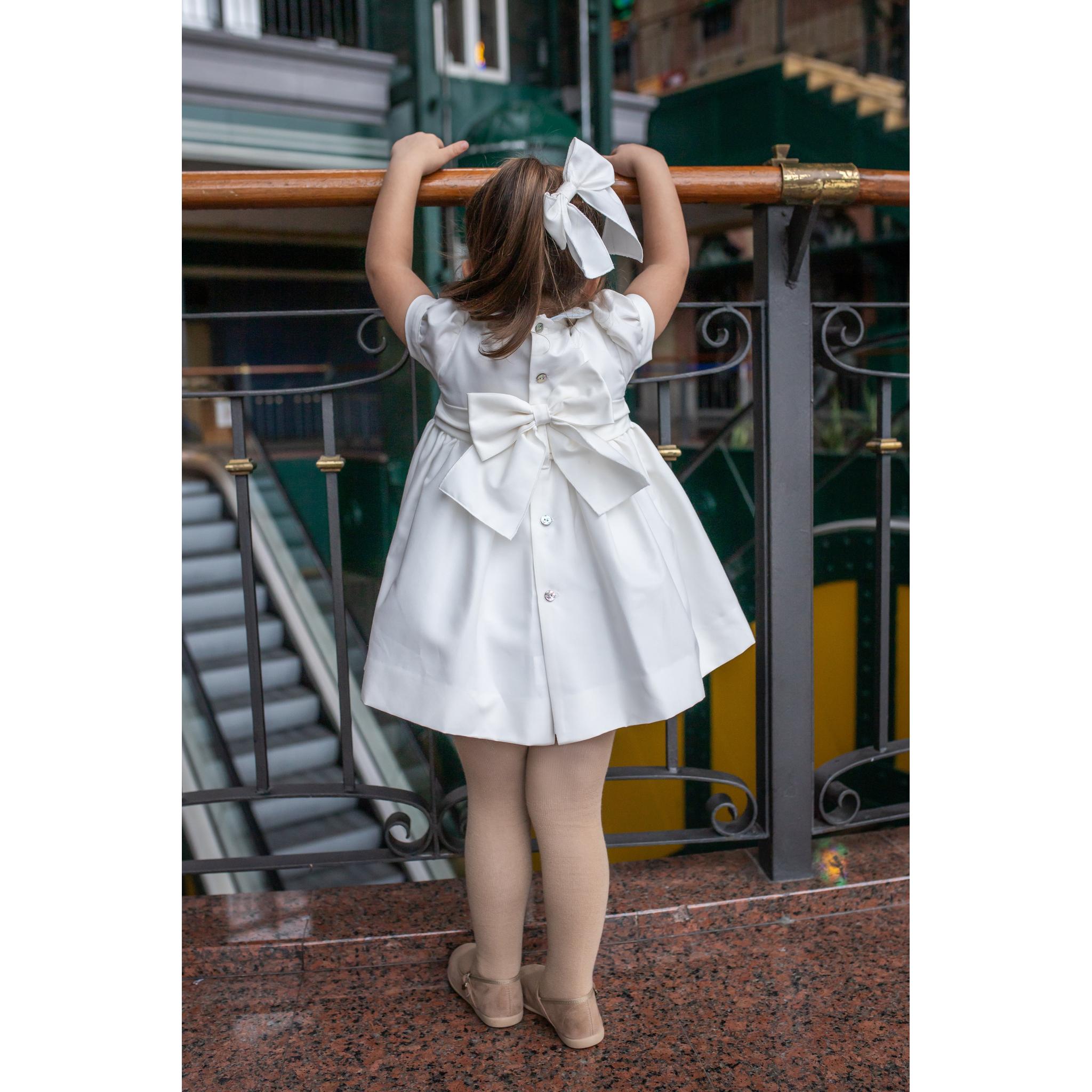 Beige Blue Smocked Dress