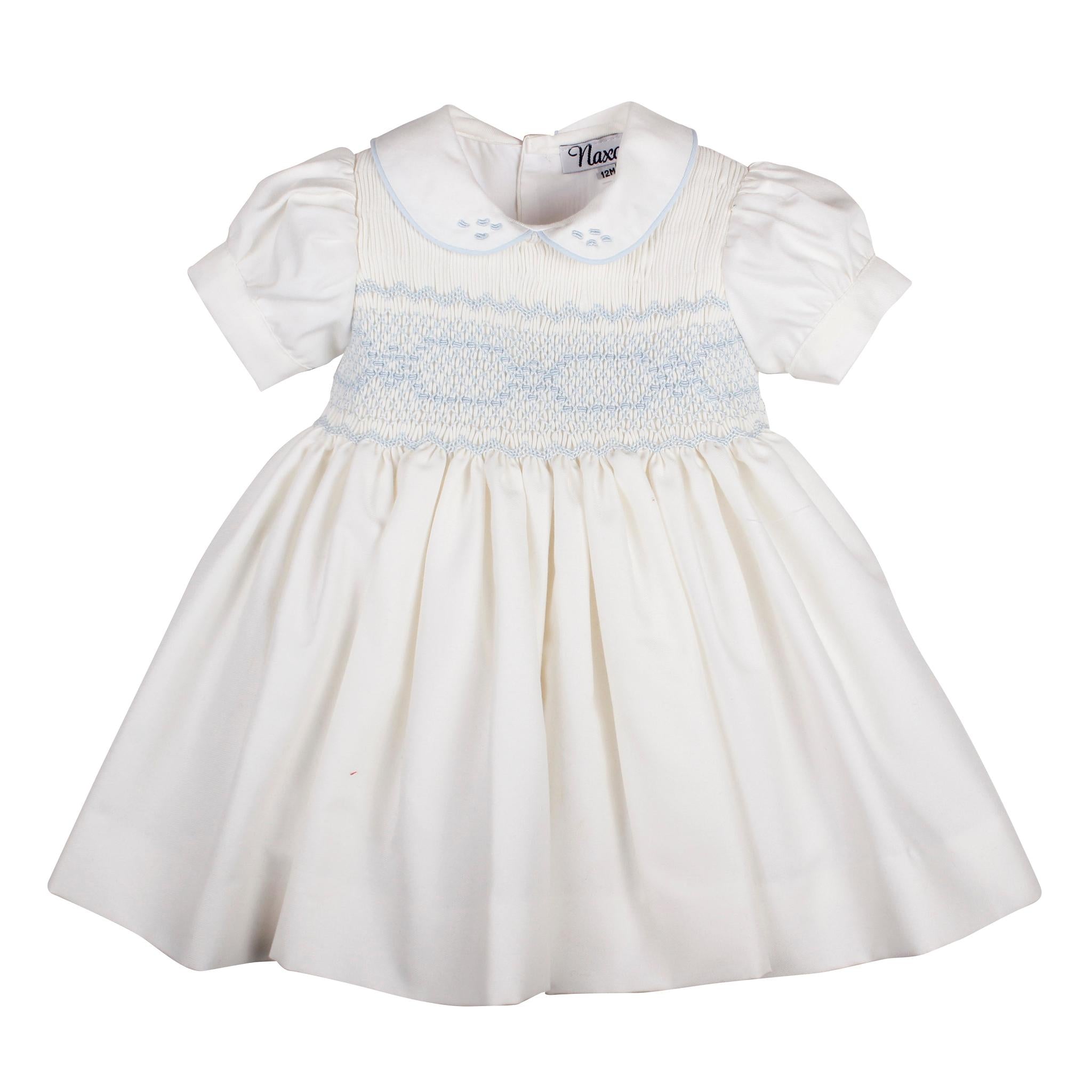 Beige Blue Smocked Dress