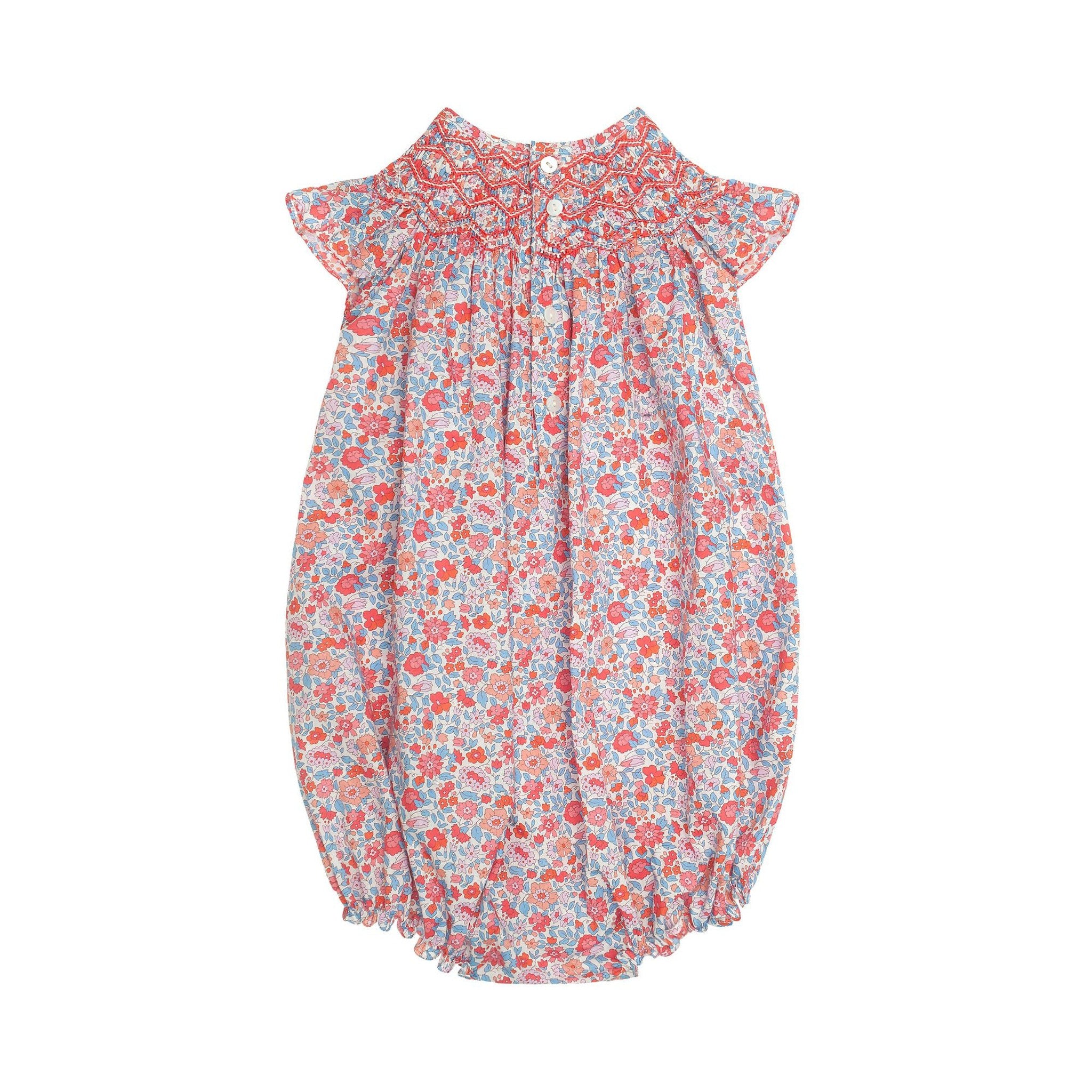 COCO ROMPER WITH CARNATION HAND SMOCKING MADE WITH LIBERTY THERESA PINK