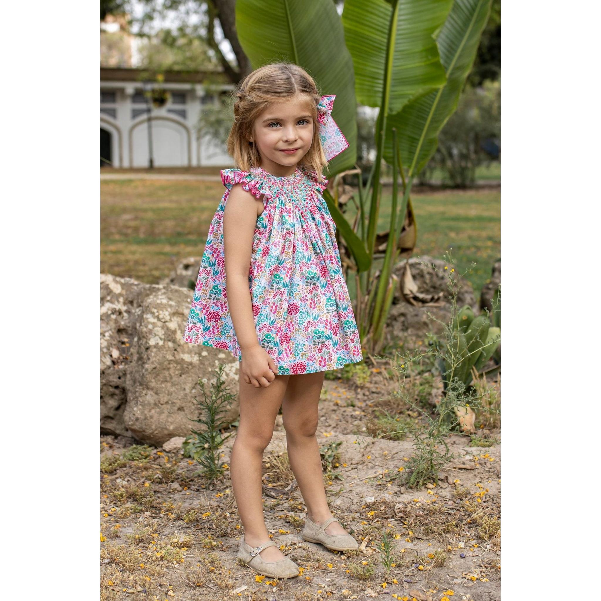 Turquoise Flowers Hand Smocked Jesusito