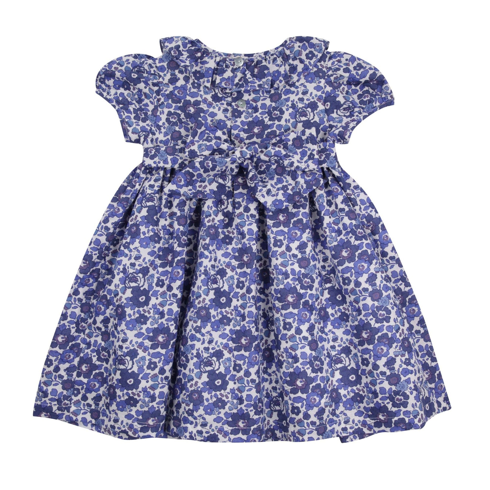 KATHERINE JOHNSON DRESS LIBERTY BETSY BLUE WITH LIGHTENING HAND SMOCKING