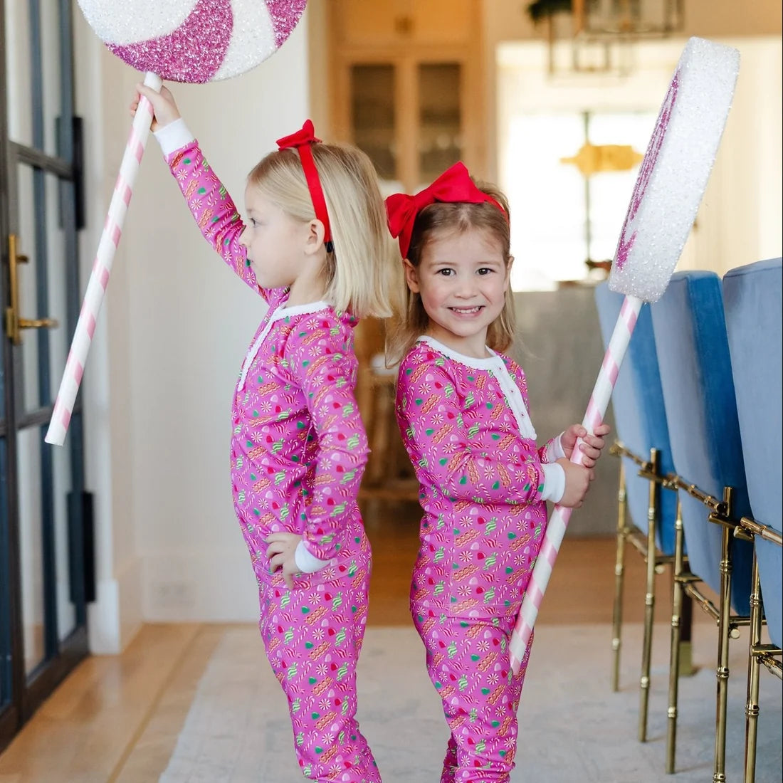 PRE ORDER Alden Girls' Pima Cotton Pajama Pant Set - Christmas Candy Pink