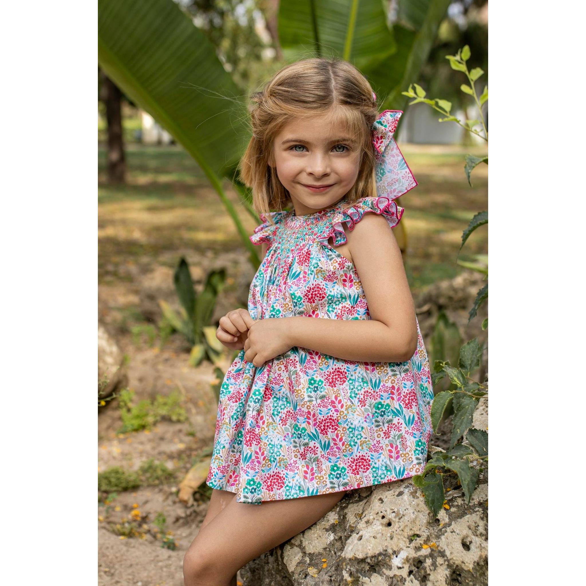 Turquoise Flowers Hand Smocked Jesusito