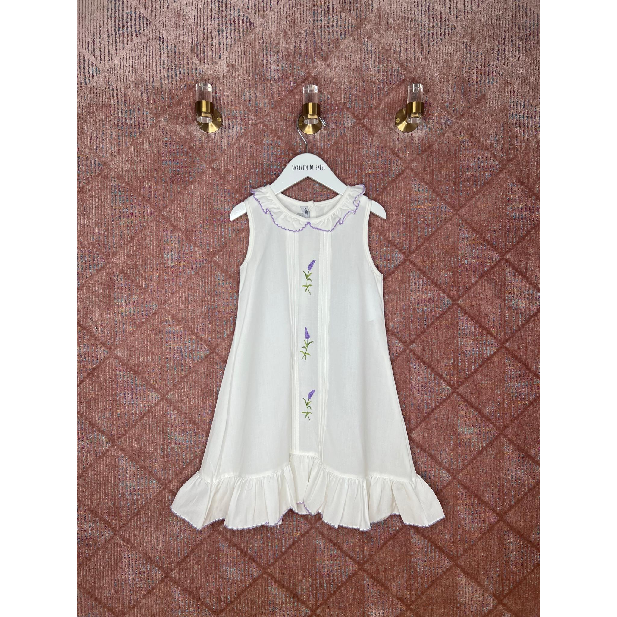 White Gown with Embroidered Lavenders