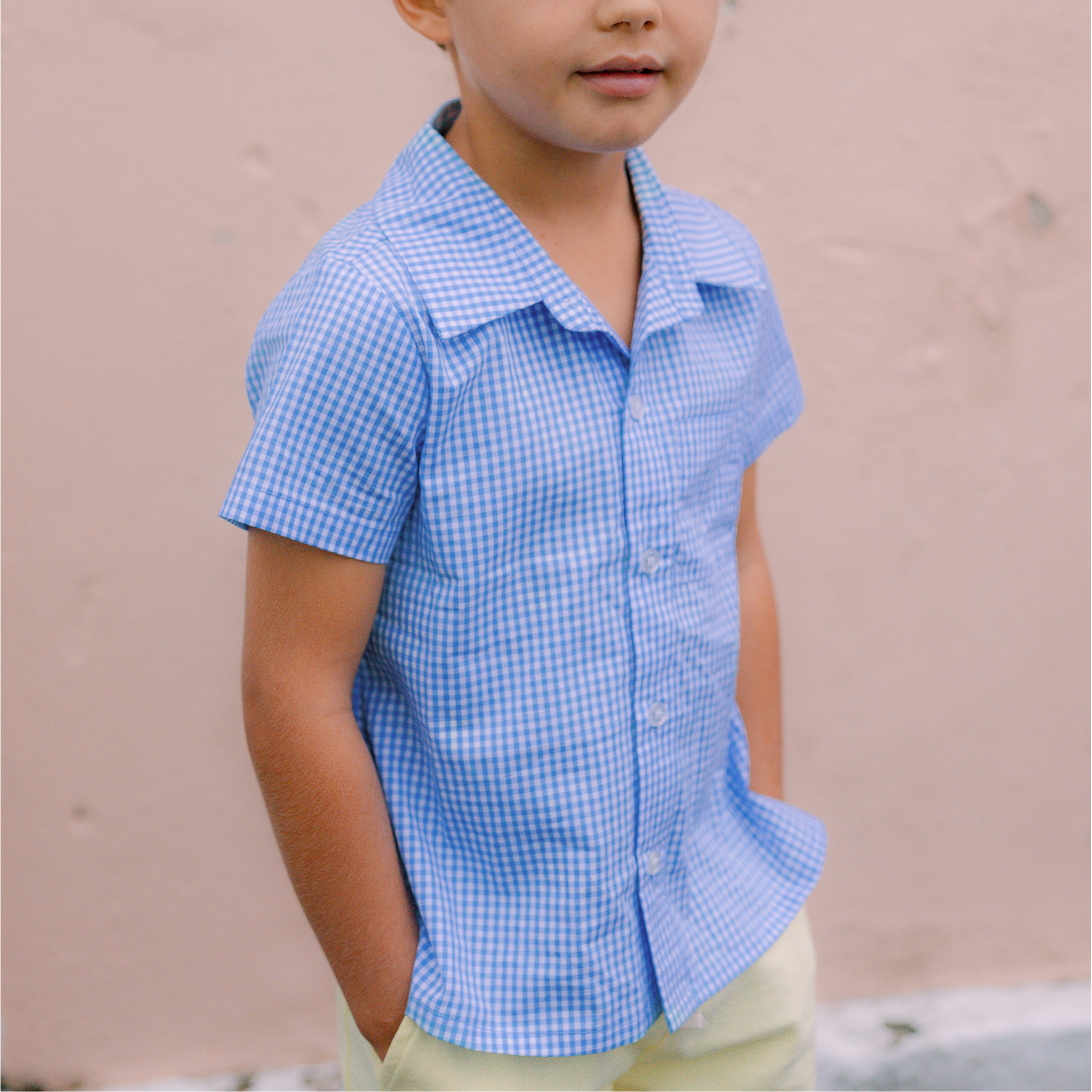 Sky Blue Gingham Short Sleeve Button Down