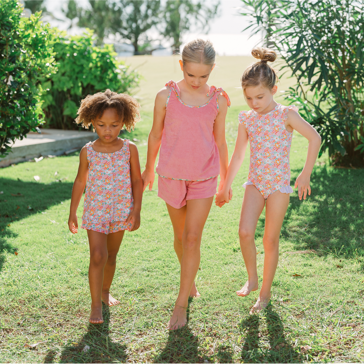 pink sands french terry tie-knot tank top set
