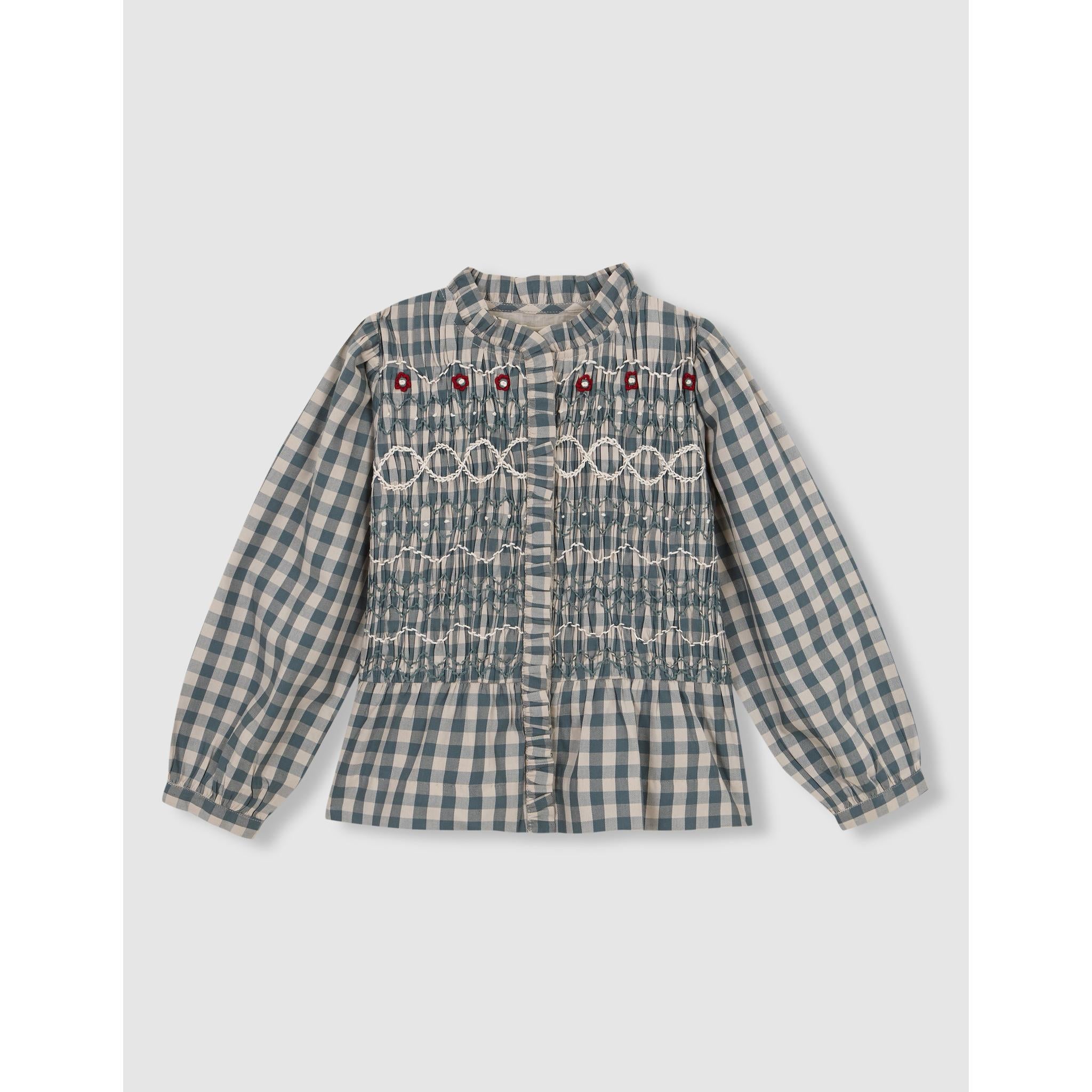 Camisa de cuadros con fruncido en el delantero verde