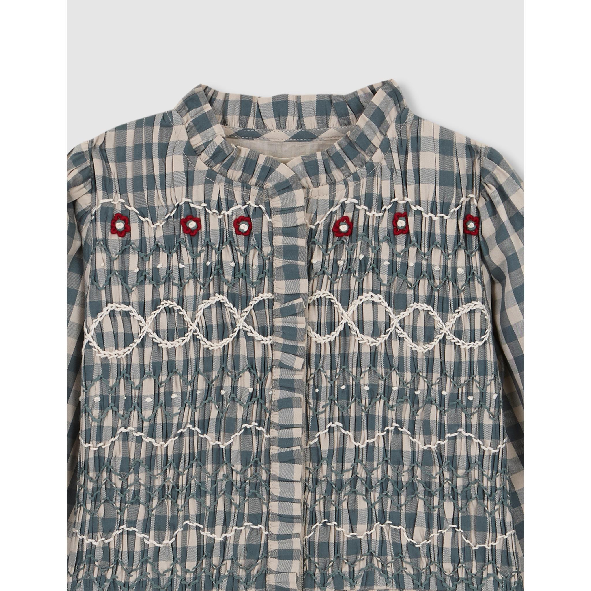 Camisa de cuadros con fruncido en el delantero verde