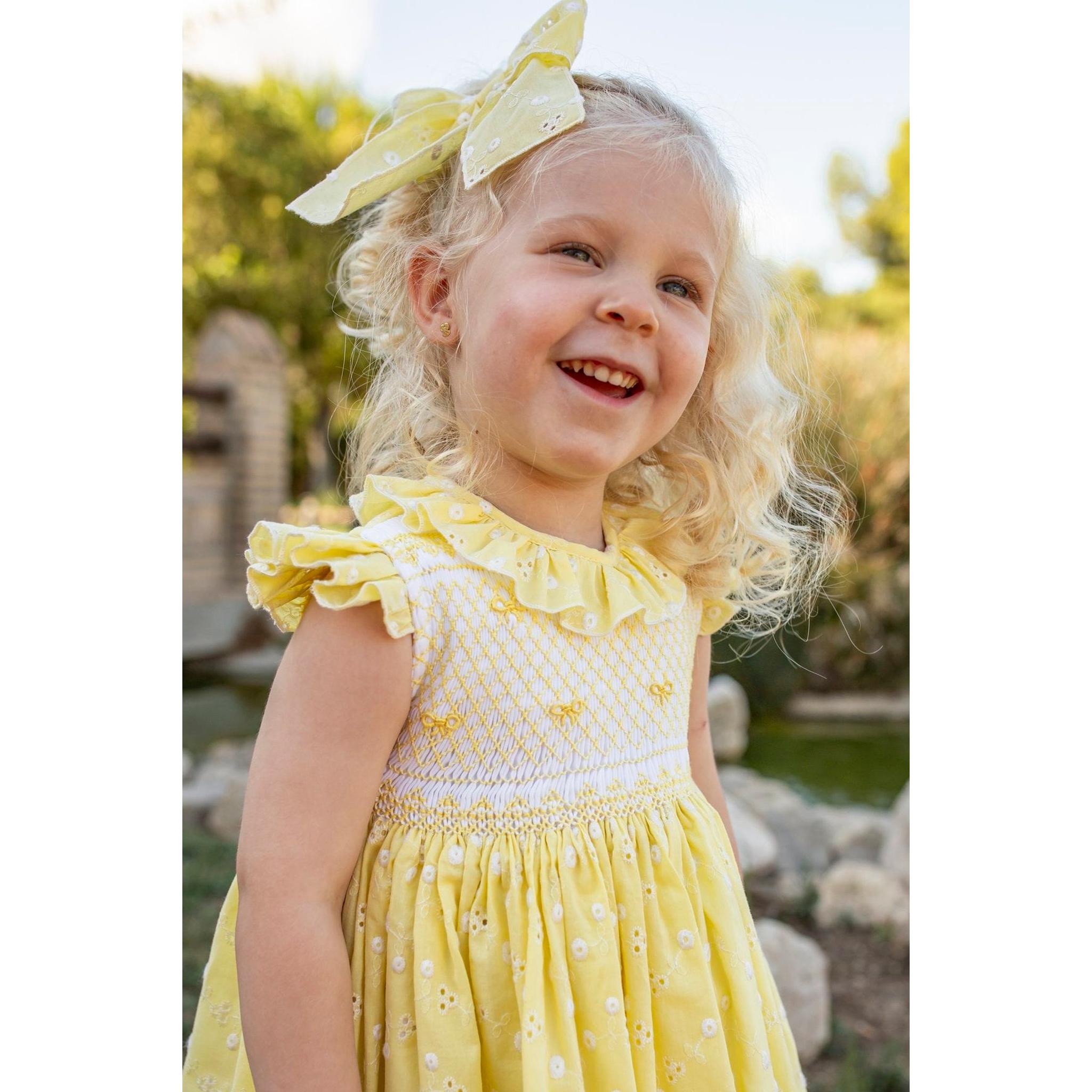 Yellow Embroidered Hand Smocked Dress