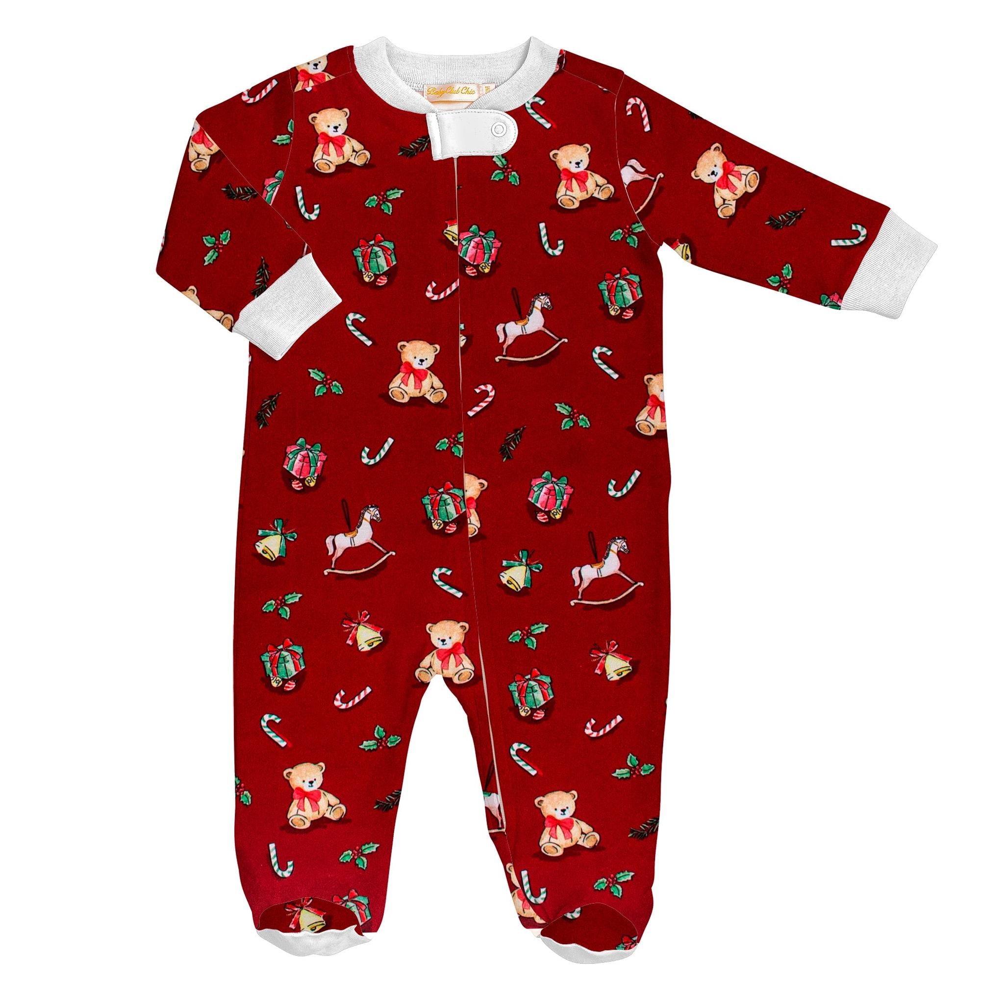 joyful christmas printed zipped footie