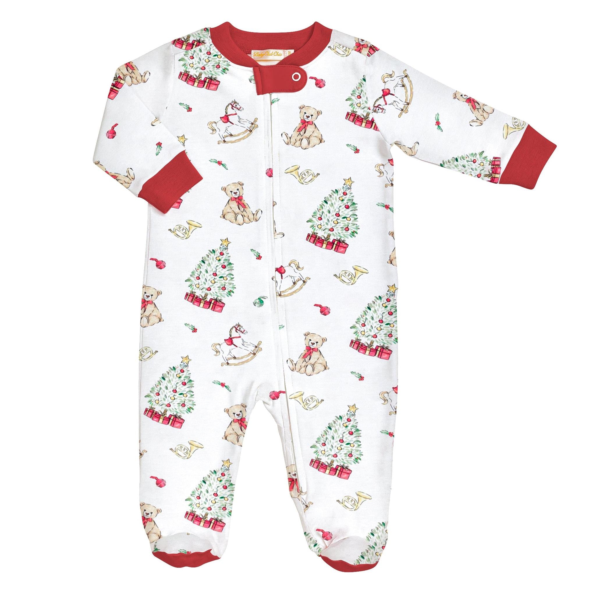 holiday time printed zipped footie