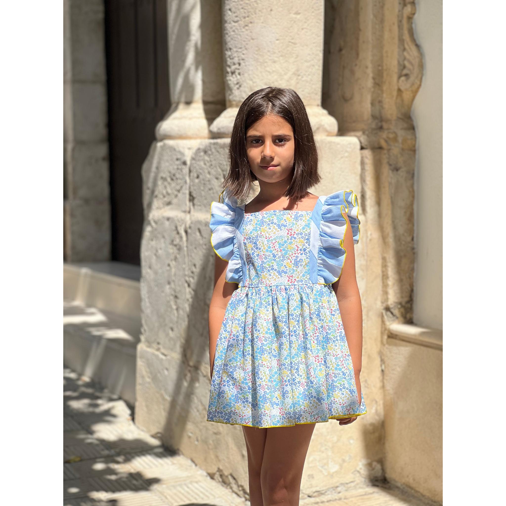 Blue Flowery Ruffle Dress