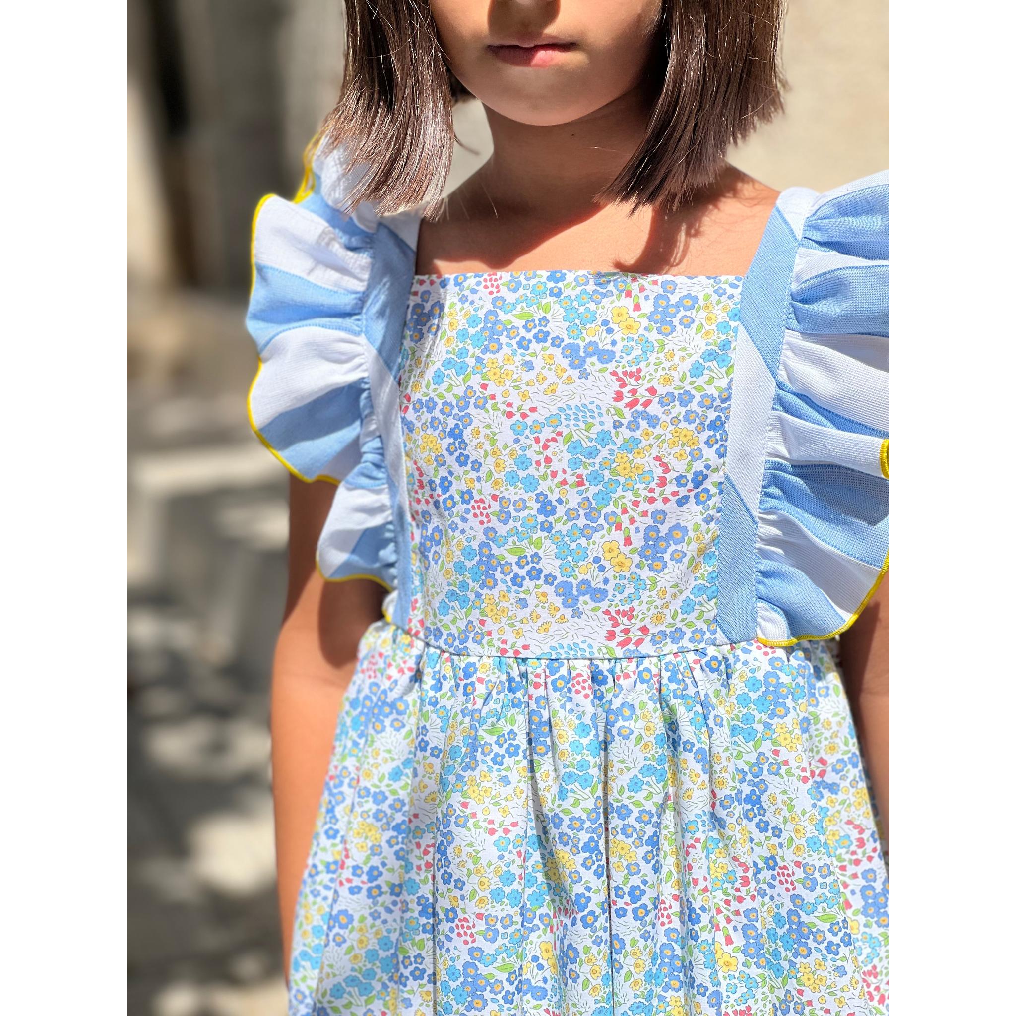 Blue Flowery Ruffle Dress