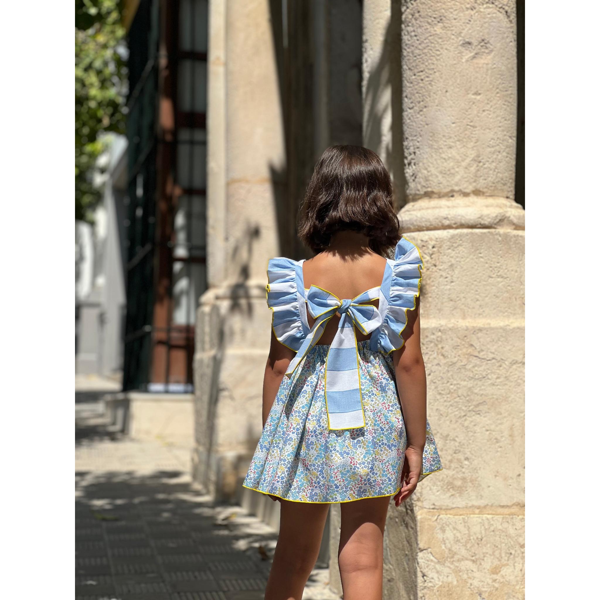 Blue Flowery Ruffle Dress
