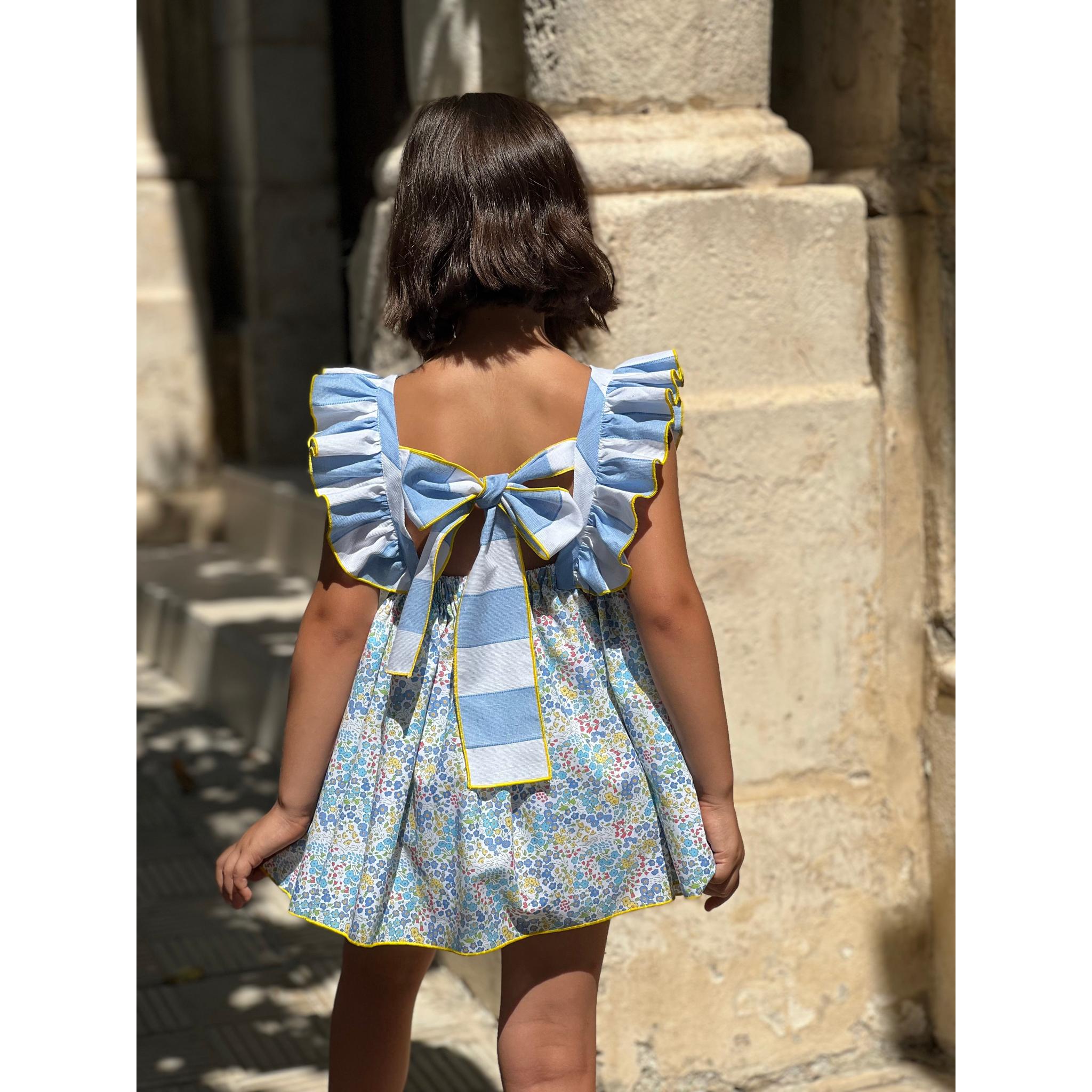 Blue Flowery Ruffle Dress