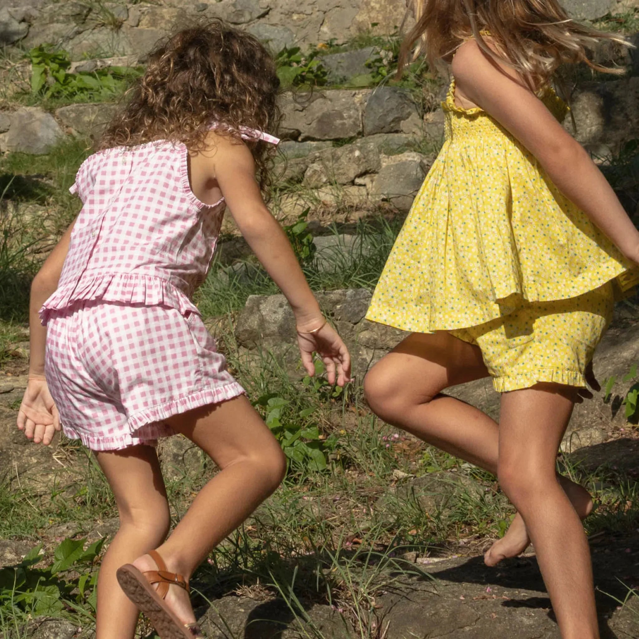 girls blush gingham tie tank and short set